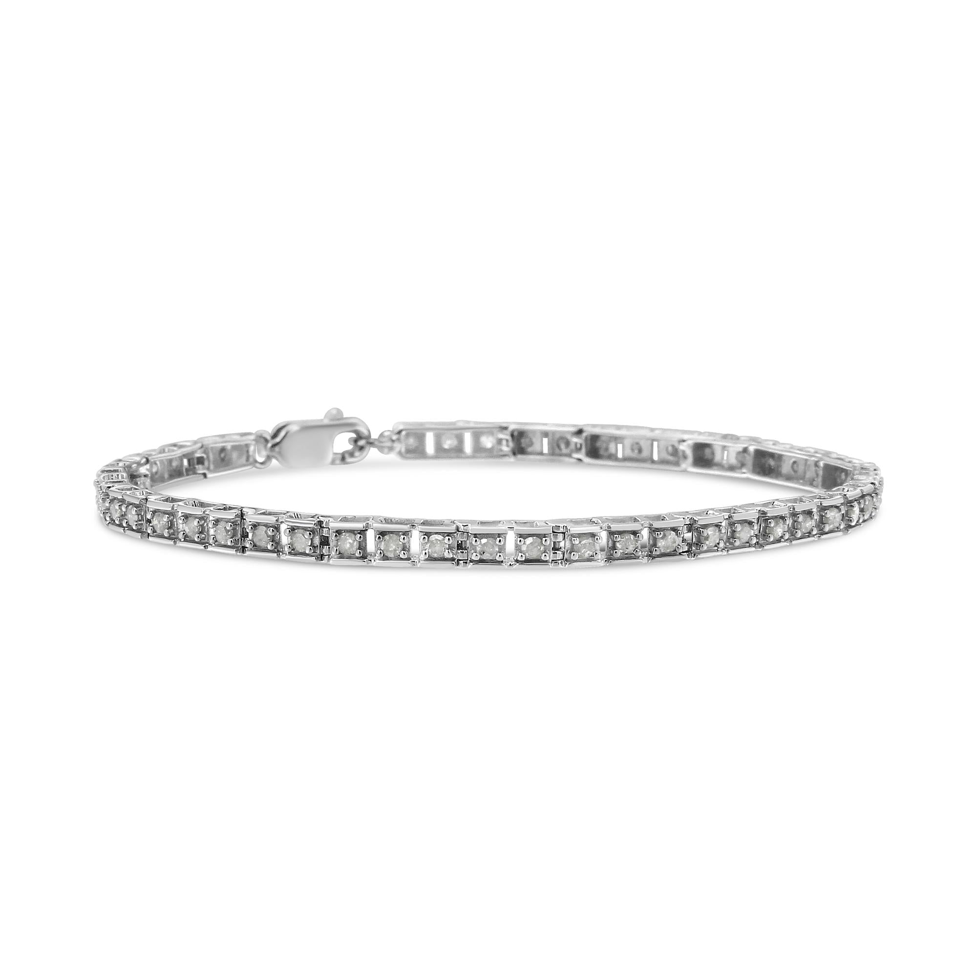 .925 Sterling Silver 1.0 Cttw Diamond Square Hybrid Link 7" Tennis Bracelet (I-J Color, I2-I3 Clarity)-0