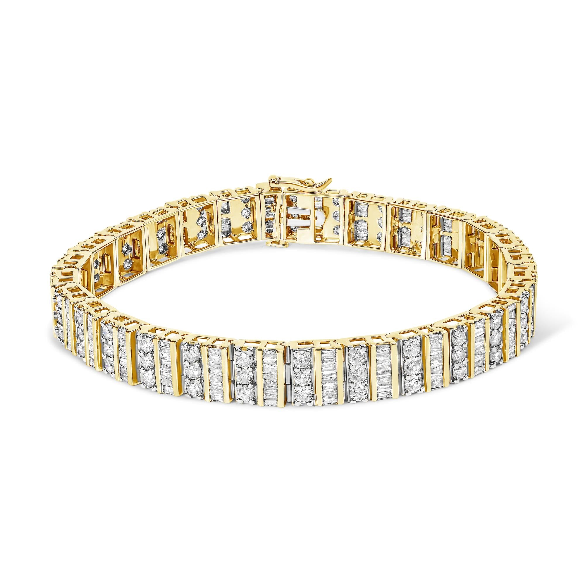 14K Yellow Gold Round and Baguette-Cut Diamond Bracelet (5.50 cttw, H-I Color, I1-I2 Clarity)-0