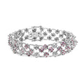 14K White Gold Pink Sapphire and Diamond Floral Lattice Link Bracelet - 7.25" Inches-0