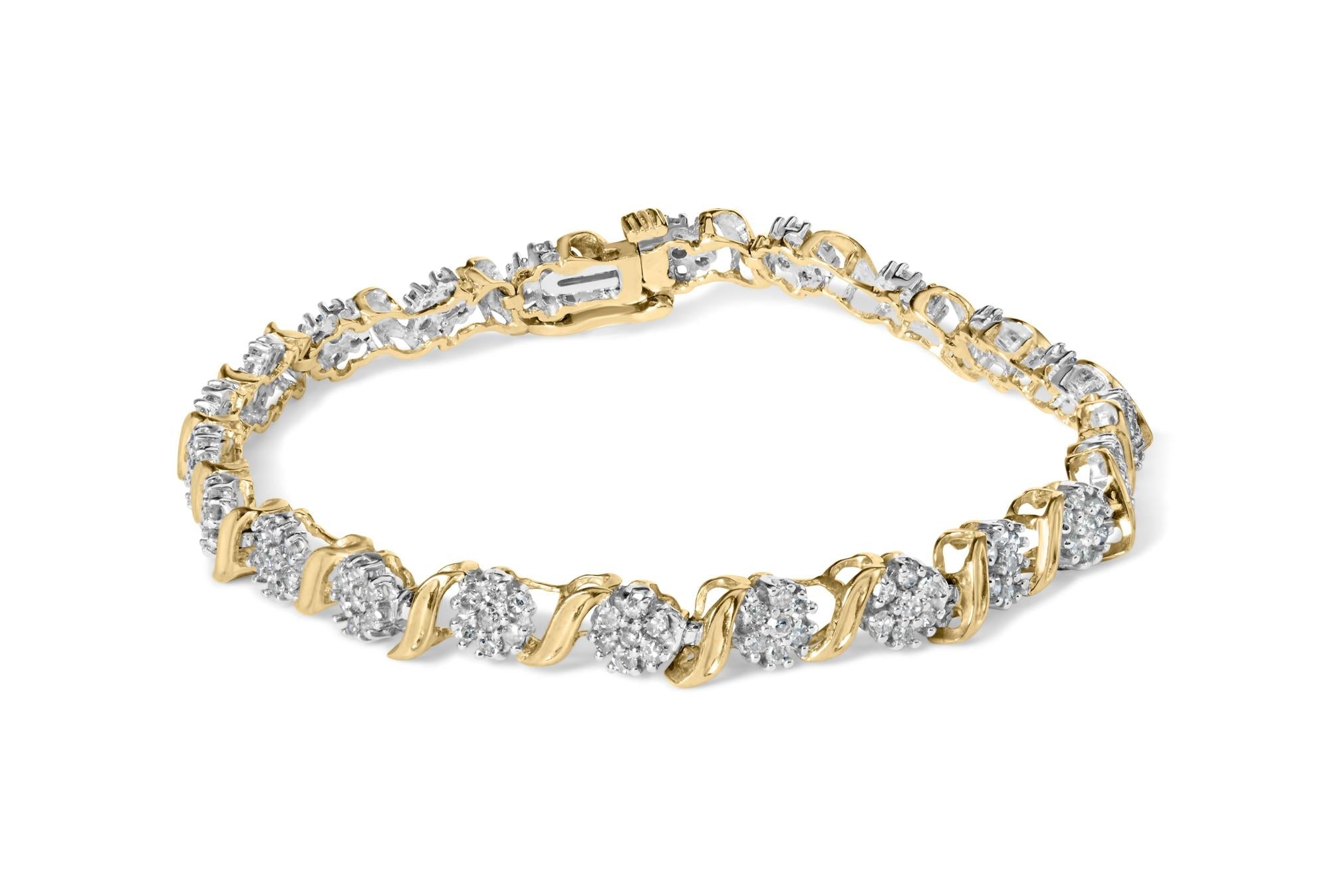 10K Yellow Gold 2.00 Cttw Round Cut Diamond 'S' Cluster Bracelet (J-K Color, I1-I2 Clarity)-0