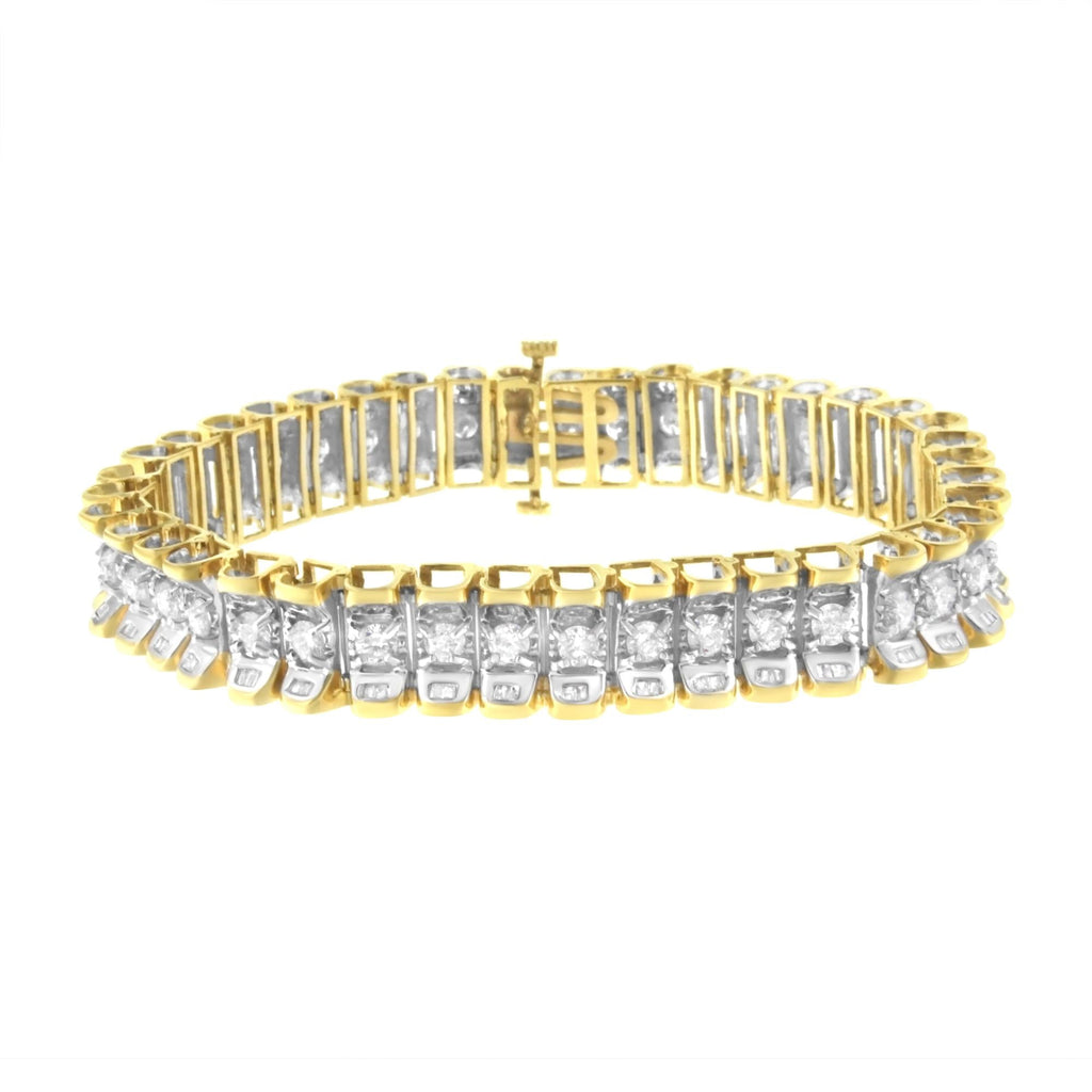 14K Yellow and White Gold 5.0 Cttw Round & Baguette Cut Diamond 7" Reflective Tennis Bracelet (H-I Color, I1-I2 Clarity)-0