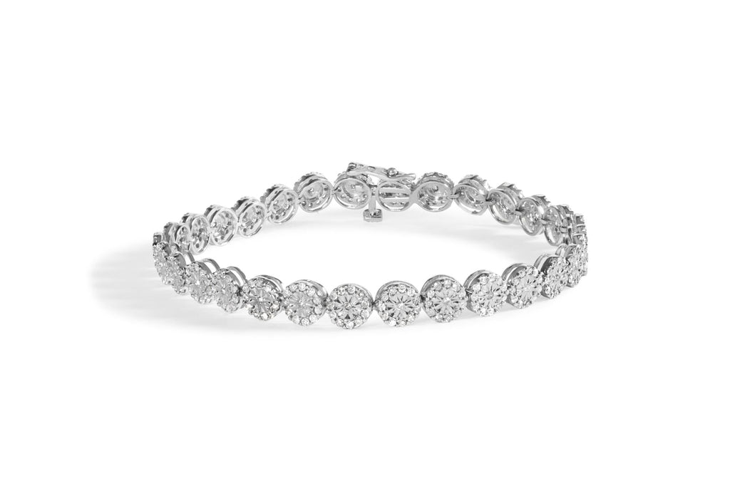 14K White Gold 2.00 Cttw Diamond Halo Link Tennis Bracelet (H-I Color, I1-I2 Clarity) - 7" Inches-0