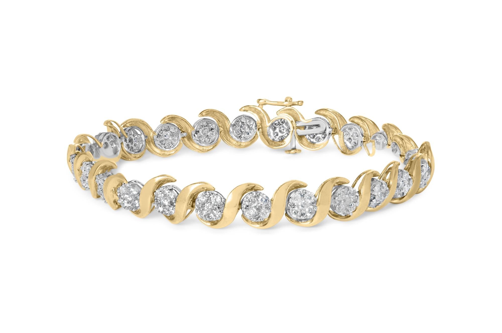 10K Yellow Gold 4.00 Cttw Round-Cut Diamond Floral Link 7.5" Bracelet (H-I Color, I2-I3 Clarity)-0