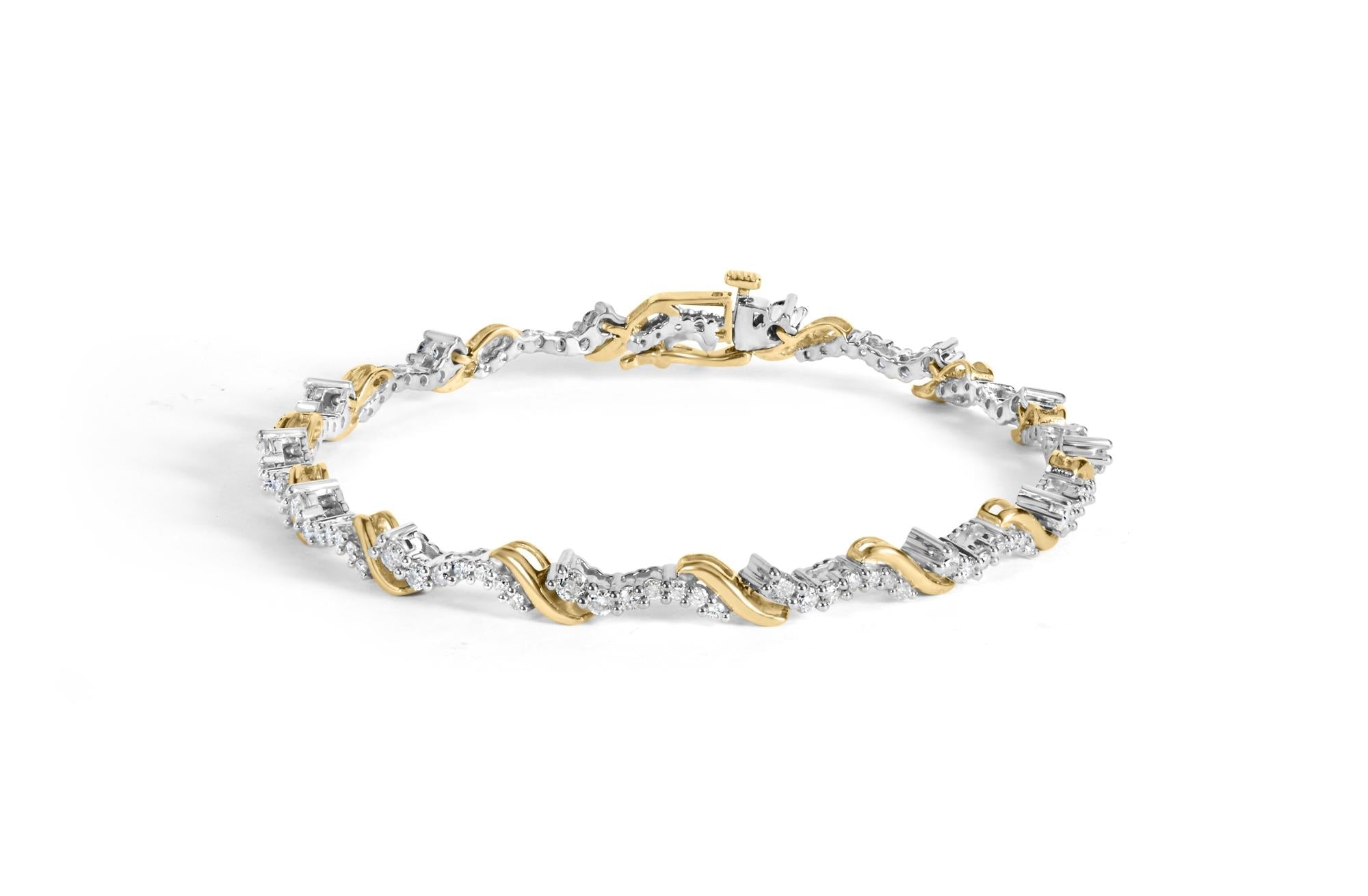10K Yellow and White Gold 2.00 Cttw Diamond "S" Link 7" Bracelet (H-I Color, I2-I3 Clarity)-0