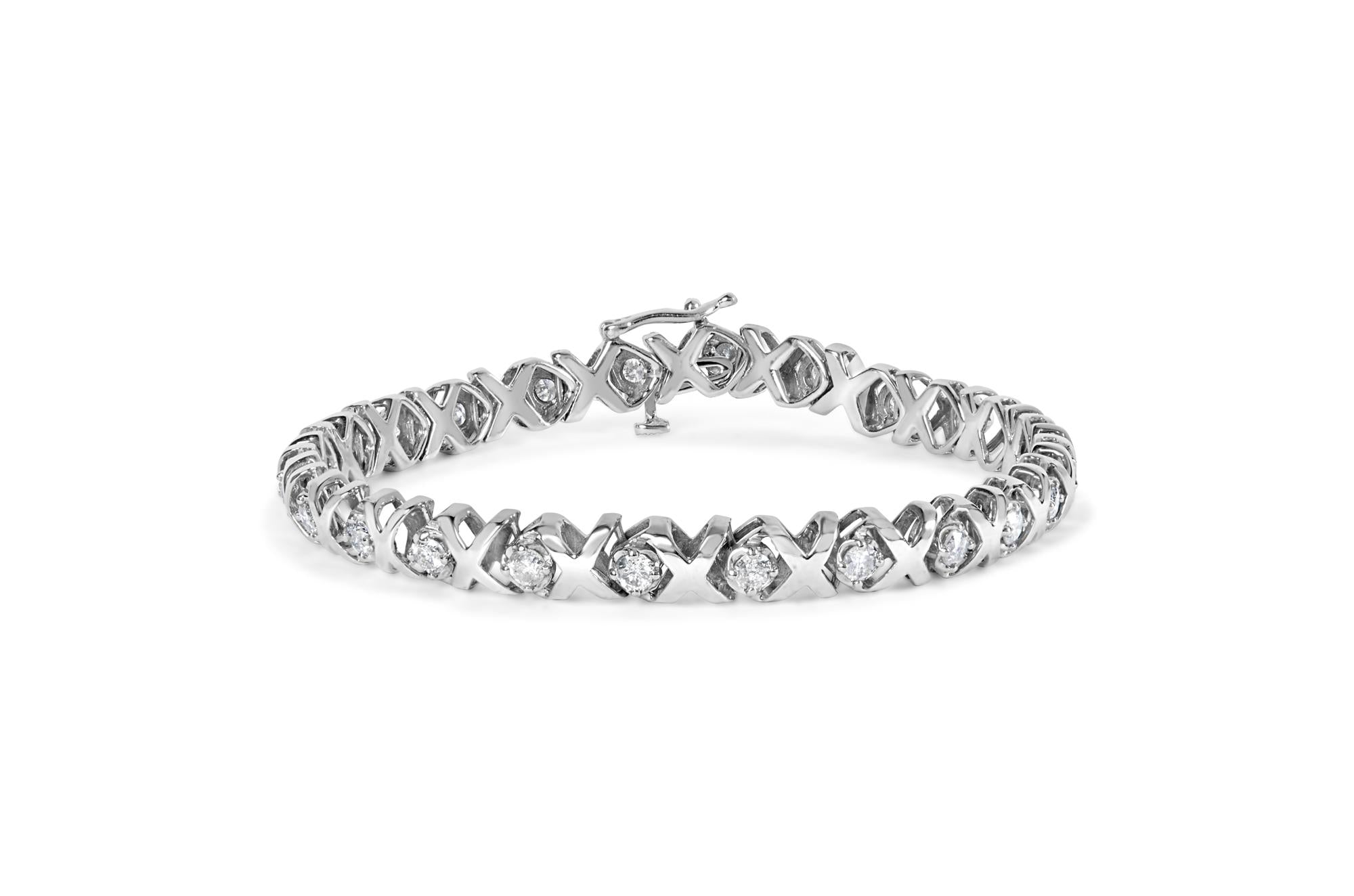 10k White Gold 2.00 Cttw Round-Cut Diamond "XOXO" Link 7" Bracelet (I-J Color, I2-I3 Clarity)-0