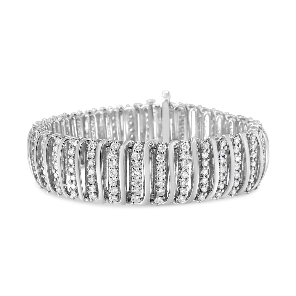 .925 Sterling Silver 8 1/2 Cttw Diamond 7 Row Chevron "S" Curved Link Tennis Bracelet (I-J color, I1-I2 clarity) - 7.25"-0