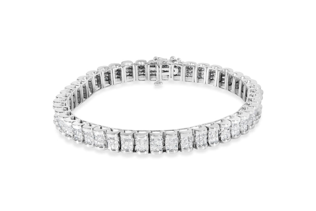 14K White Gold 5.00 Cttw Invisible Set Princess-Cut Diamond Belt and Buckle Tennis 7" Bracelet (H-I Color, SI1-SI2 Clarity)-0