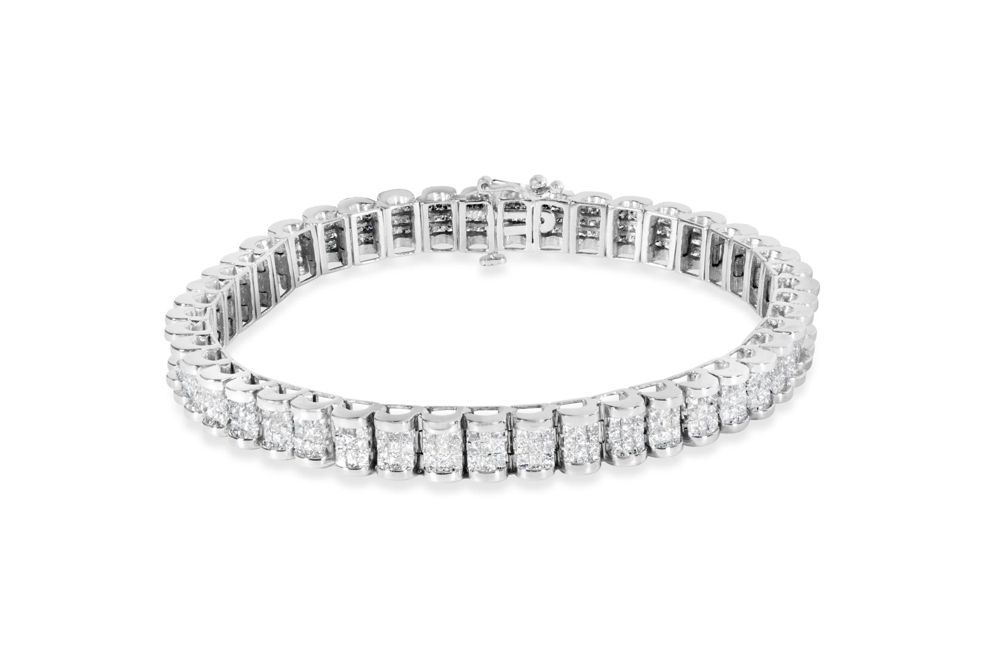 14K White Gold 5.00 Cttw Invisible Set Princess-Cut Diamond Belt and Buckle Tennis 7" Bracelet (H-I Color, SI1-SI2 Clarity)-0