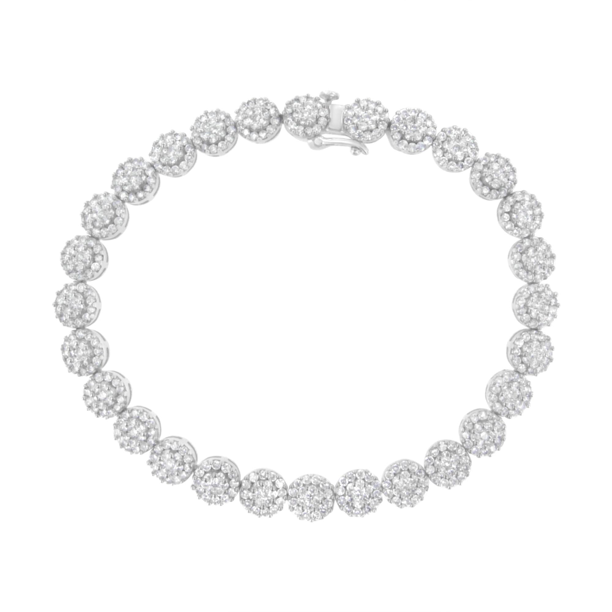 14K White Gold 3-3/4 Cttw Round-Brilliant Cut Diamond 7-1/4" Round Cluster Links Tennis Bracelet (I-J Color, SI2-I1 Clarity)-0