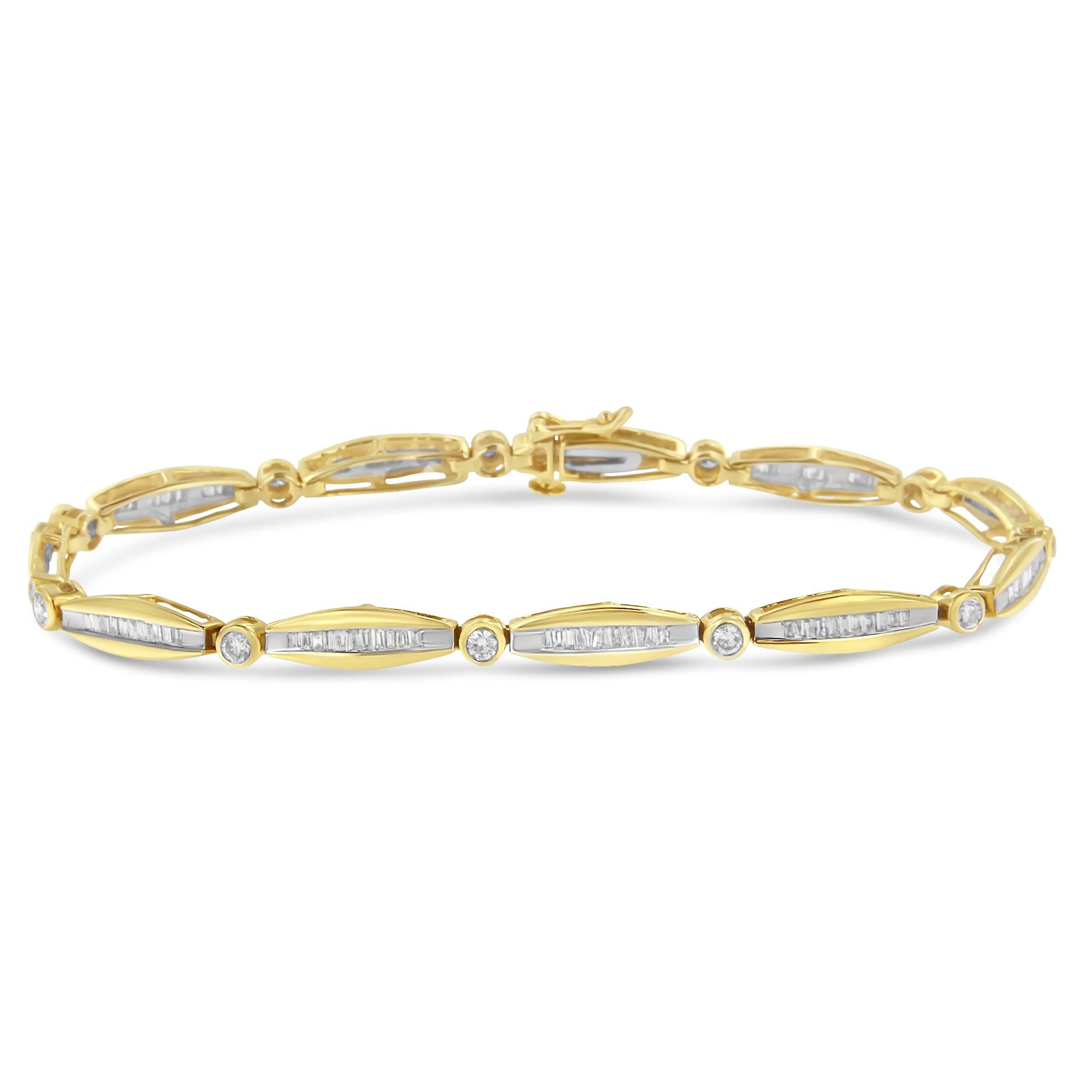 14K Yellow Gold 1-1/2 Cttw Round Brilliant-Cut & Baguette Cut Diamond Bezel and Tapered Link 7" Tennis Bracelet (H-I Color, I1-I2 Clarity)-0