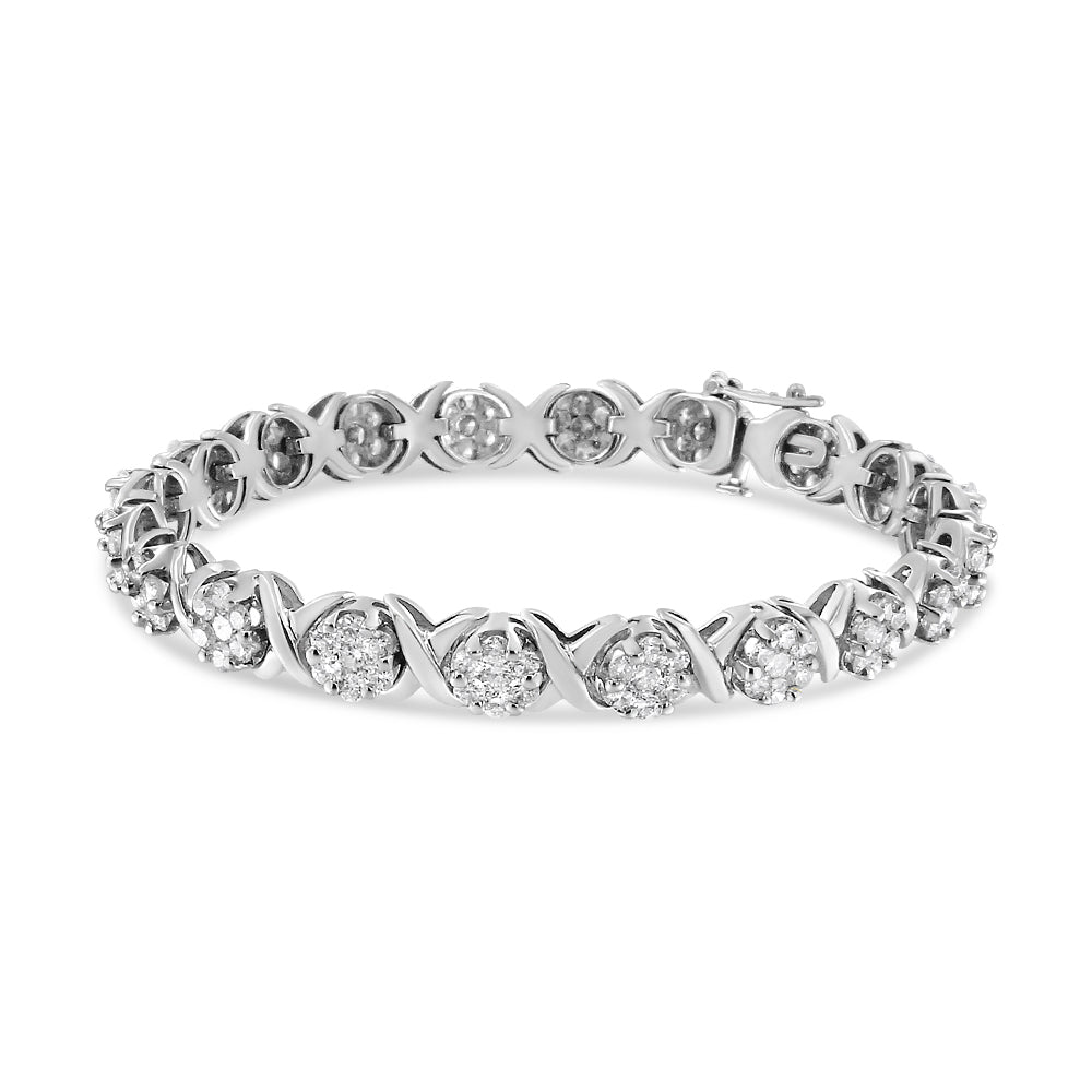 14K White Gold 6-1/3 Cttw Round Brilliant-Cut Diamond Round Cluster & X-Link 7" Tennis Bracelet (I-J Color, SI2-I1 Clarity)-0