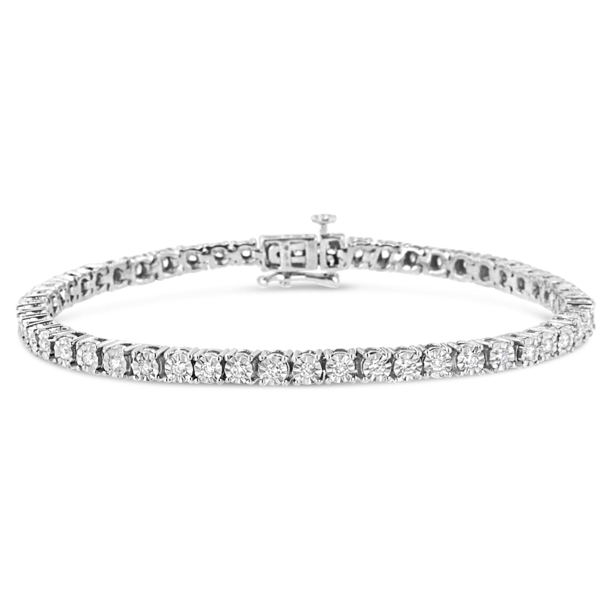 10K White Gold 1/2 Cttw Real Diamond Illusion-Set Miracle Plate Tennis Bracelet (I-J Color, SI2-I1 Clarity) - Size 7.5"-0