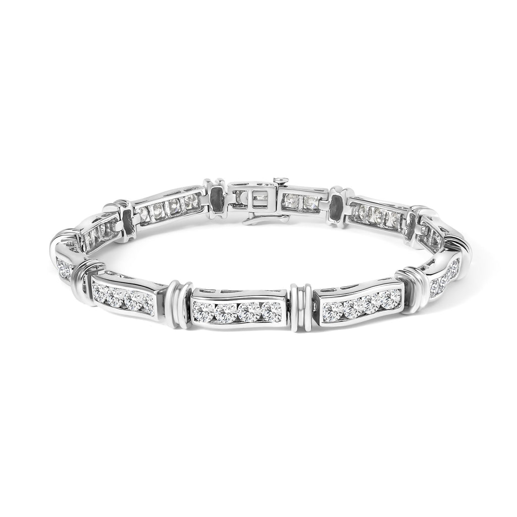 14K White Gold 6 3/4 Cttw Diamond 4 Stone Link Bracelet (H-I Color, I1-I2 Clarity) - 7" Inches-0