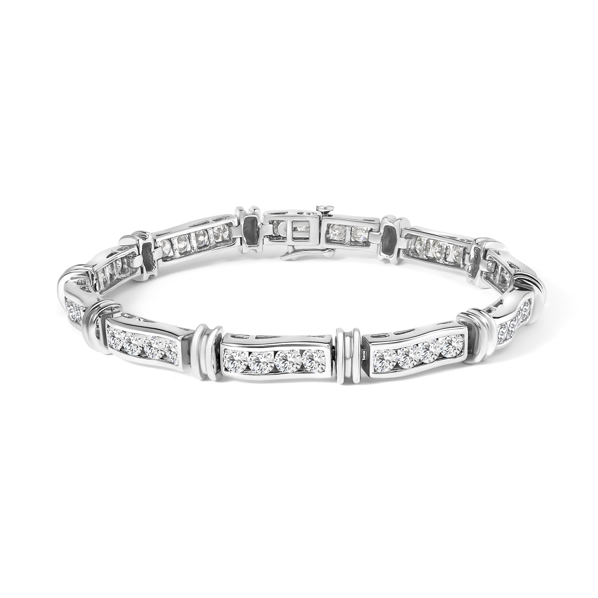 14K White Gold 6 3/4 Cttw Diamond 4 Stone Link Bracelet (H-I Color, I1-I2 Clarity) - 7" Inches-0