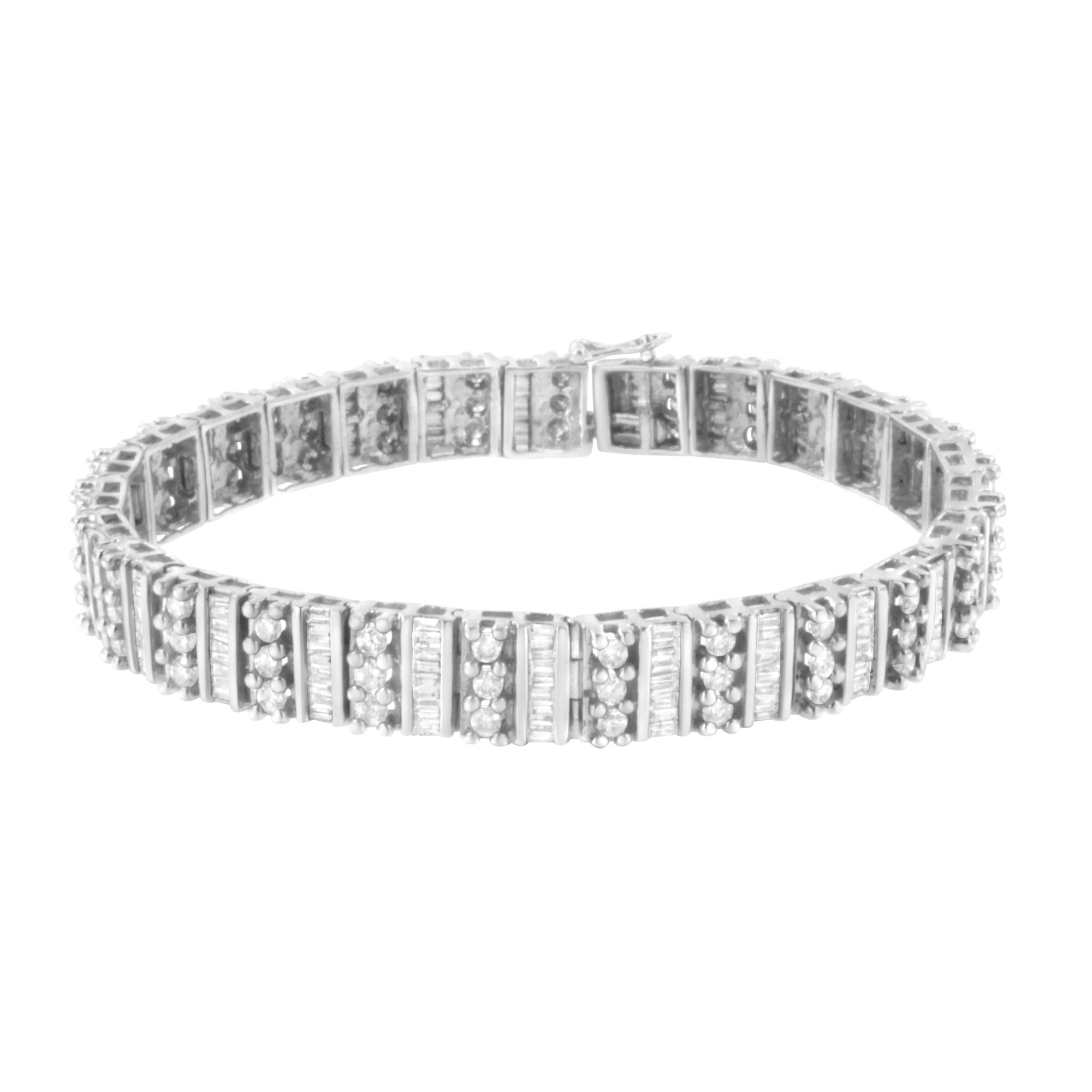 14K White Gold 4 7/8 cttw Baguette & Round Brilliant-Cut Diamond Channel- & Prong-Set Tennis Bracelet (I-J Color, I1-I2 Clarity) - Size 7.25"-0
