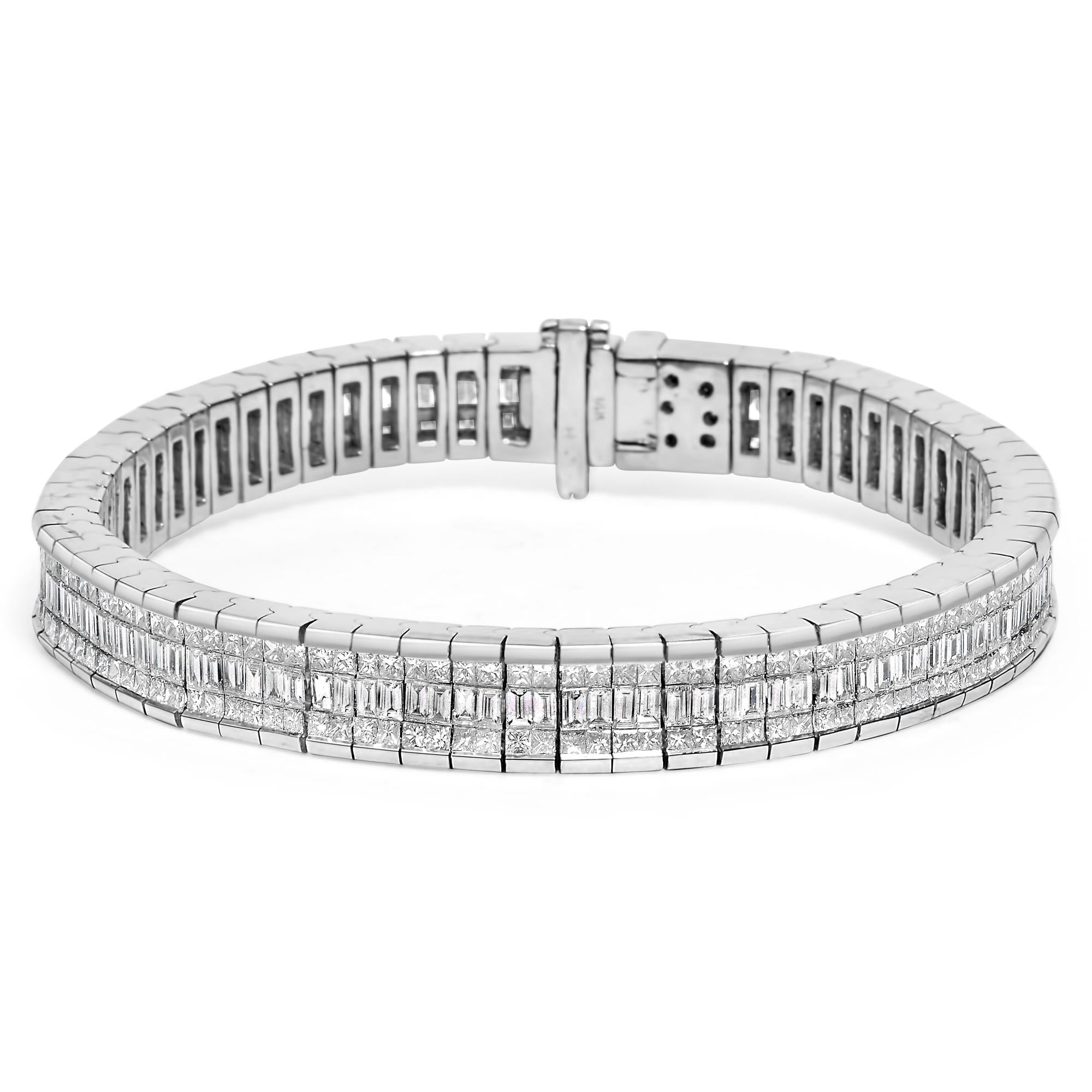 14K White Gold 7 7/8 Cttw Princess and Baguette Diamond Eternity Line Tennis Bracelet (G-H Color, SI1-SI2 Clarity) - 7" Inches-0
