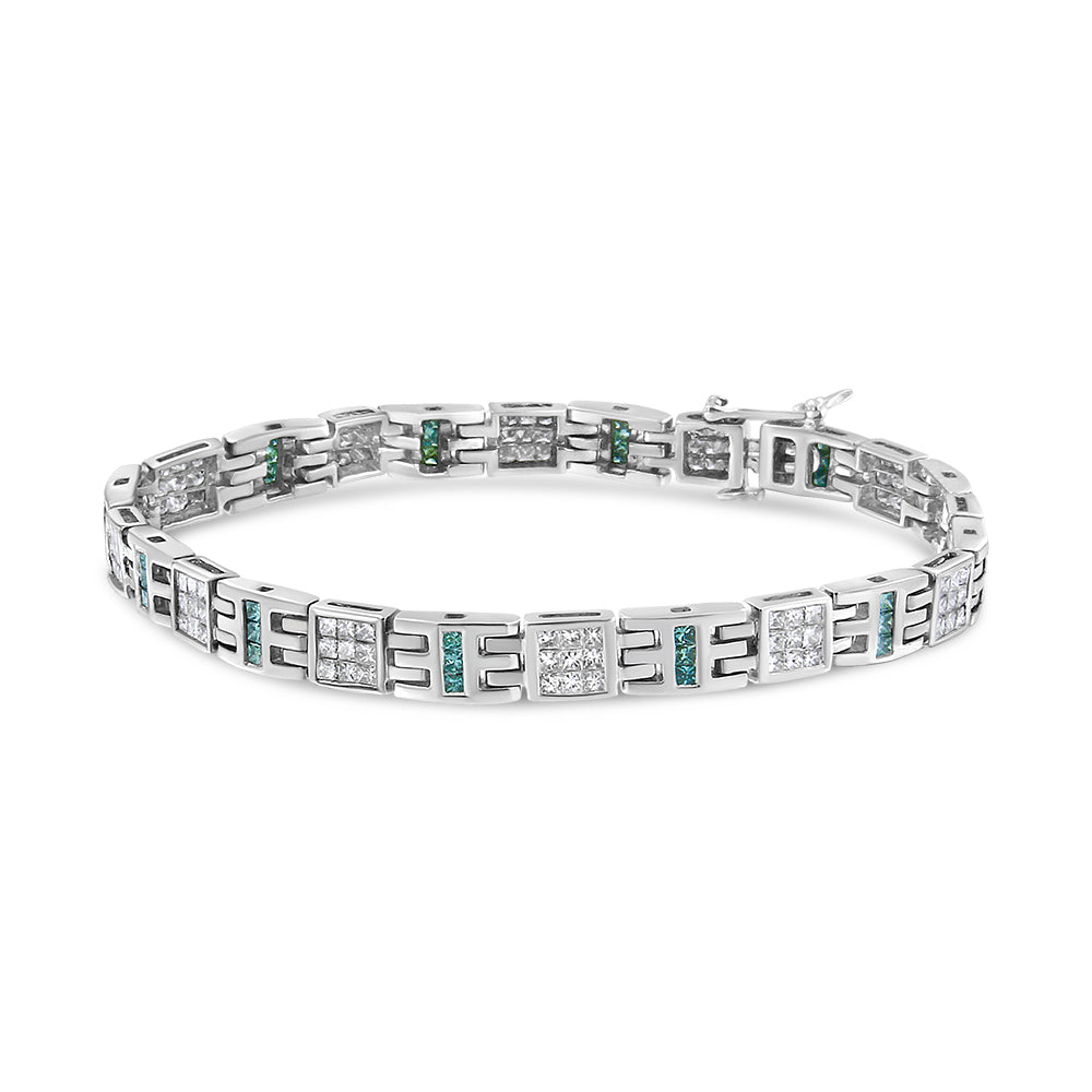 14K White Gold Princess-Cut white and Blue Diamond Fashion Bracelet(3.00 cttw,H-I Color,SI1-SI2 Clarity)-0