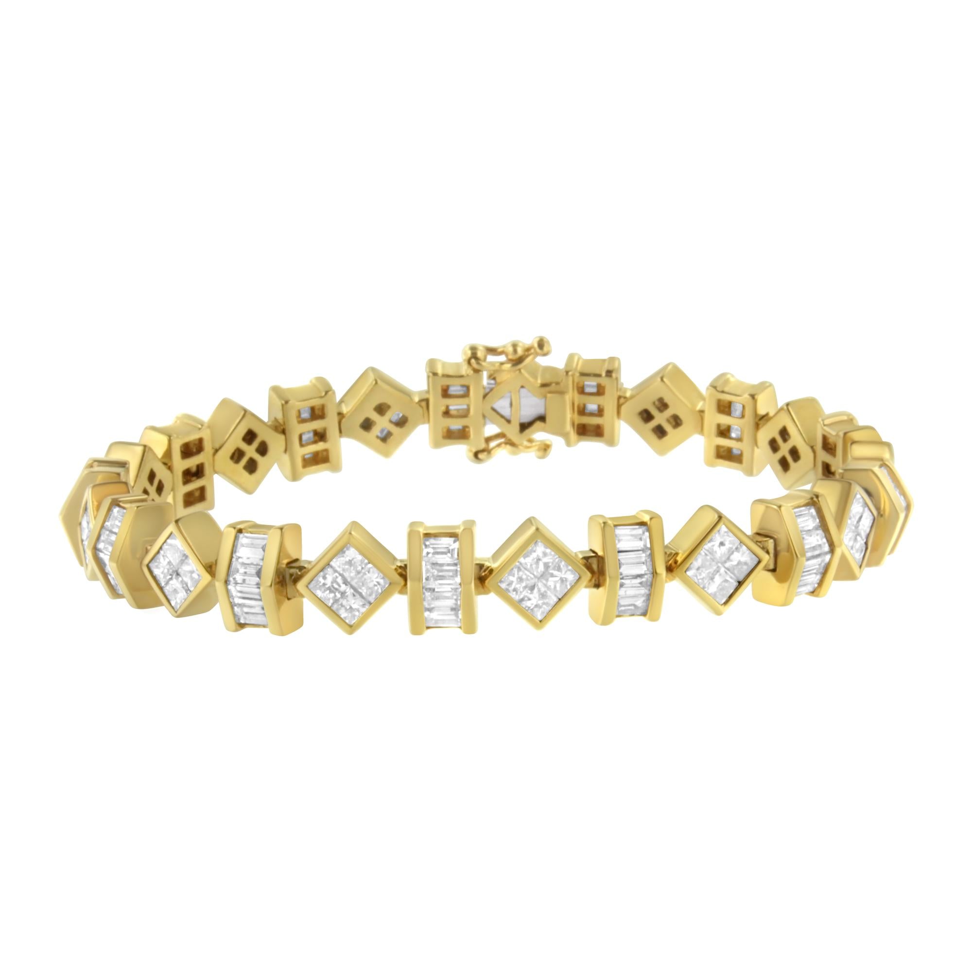 14K Yellow Gold Princess and Baguette Diamond Modern Link Bracelet(7.50 cttw,G-H Color,VS1-VS2 Clarity)-0