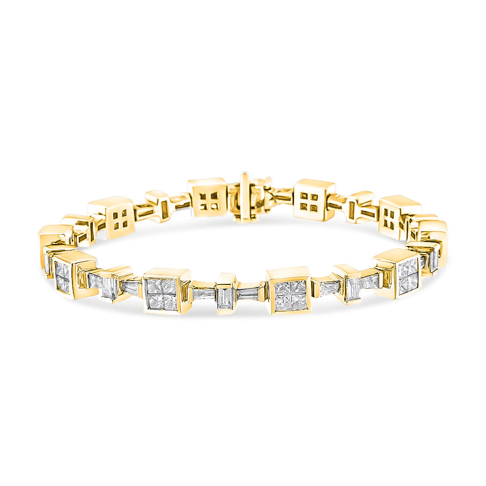 14K Yellow Gold 6 3/4 Cttw Princess and Baguette-Cut Diamond Tennis Bracelet (H-I Color, VS2-SI1 Clarity) - Size 7-0