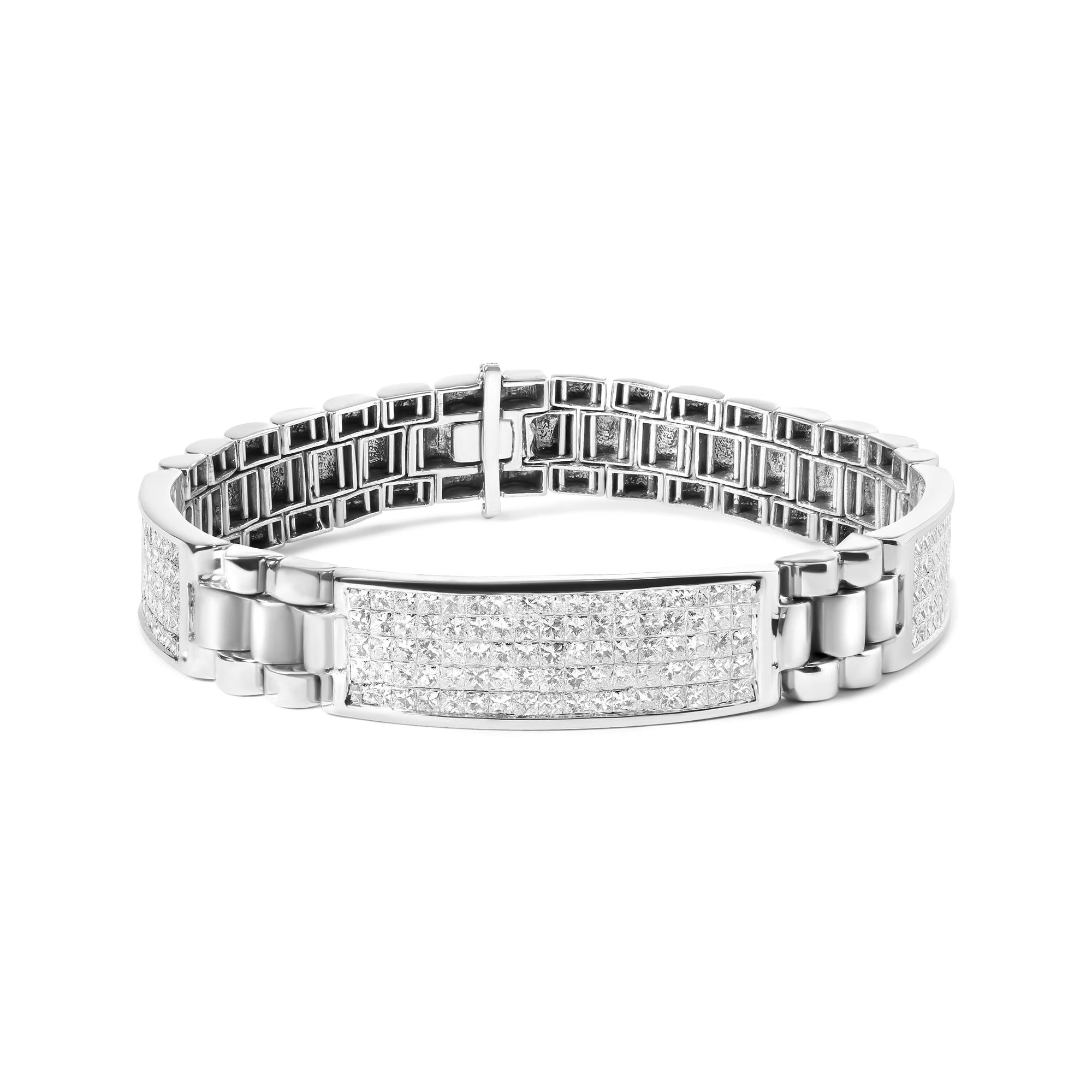 14K White Gold 12.0 Cttw Men's Invisible Set Princess Diamond Tennis Bracelet (G-H Color, VS1-VS2 Clarity) - Size 8.5" Inches-0