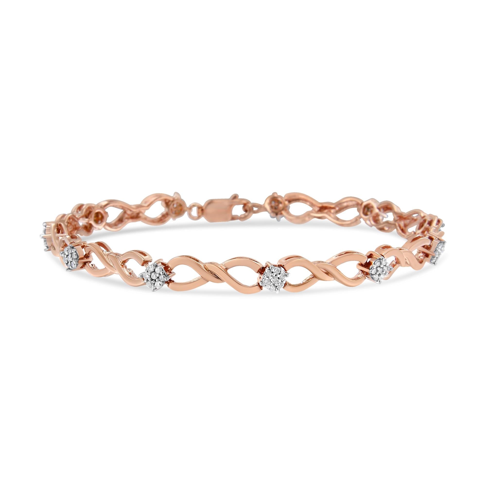 10K Rose Gold 1/2 cttw Diamond Cluster and Infinity Weave Link Bracelet (H-I Color, I2-I3 Clarity) - Size 7"-0