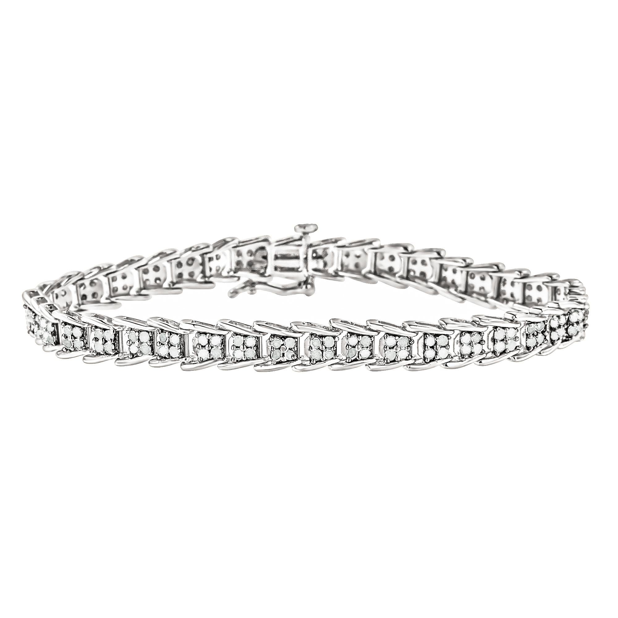 10k White Gold 2 cttw Diamond Fan-Shaped Link Tennis Bracelet (I-J Clarity, I3 Color) - Size 7.25"-0