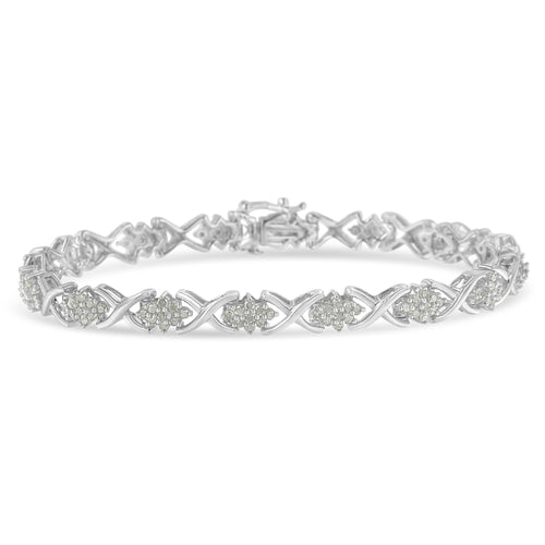 .925 Sterling Silver 1-1/2 Cttw Diamond Cluster X Link 7" Tennis Bracelet (I-J color, I3 clarity)-0
