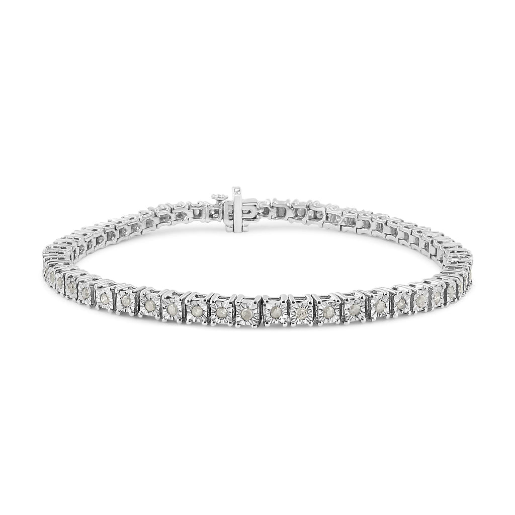 .925 Sterling Silver 1.0 Cttw Diamond Square Frame Miracle-Set Tennis Bracelet (I-J Color, I3 Clarity) - 8"-1