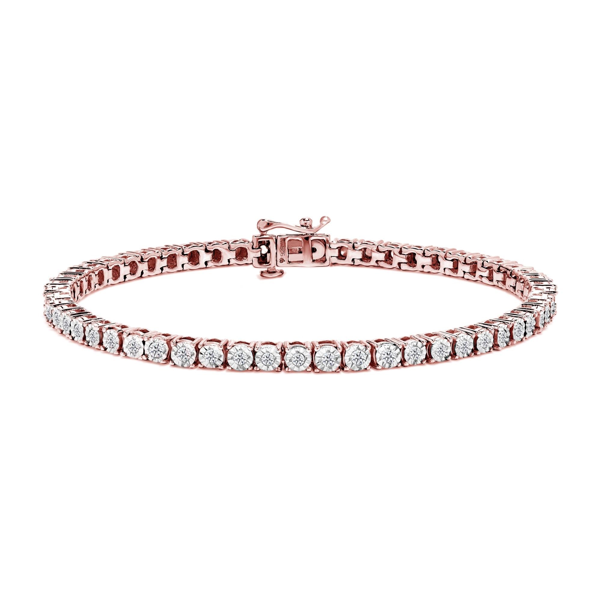 .925 Sterling Silver 1.0 Cttw Miracle-Set Diamond Round Faceted Bezel Tennis Bracelet (I-J Color, I3 Clarity)-0