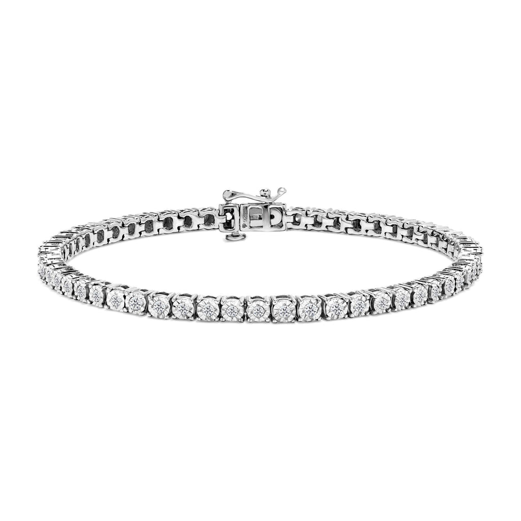 .925 Sterling Silver 1.0 Cttw Miracle-Set Diamond Round Faceted Bezel Tennis Bracelet (I-J Color, I3 Clarity)-1