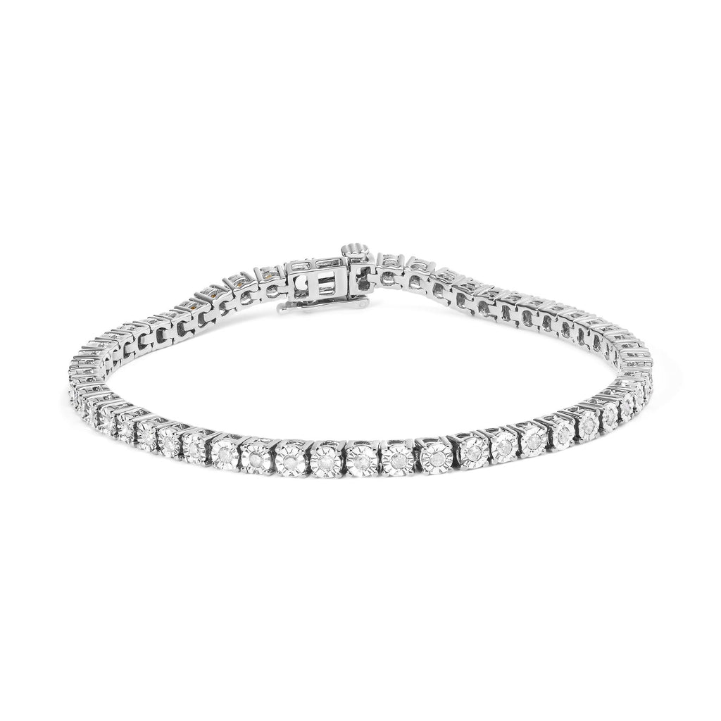 .925 Sterling Silver 1.0 Cttw Miracle-Set Diamond Round Faceted Bezel Tennis Bracelet (I-J Color, I3 Clarity)-2