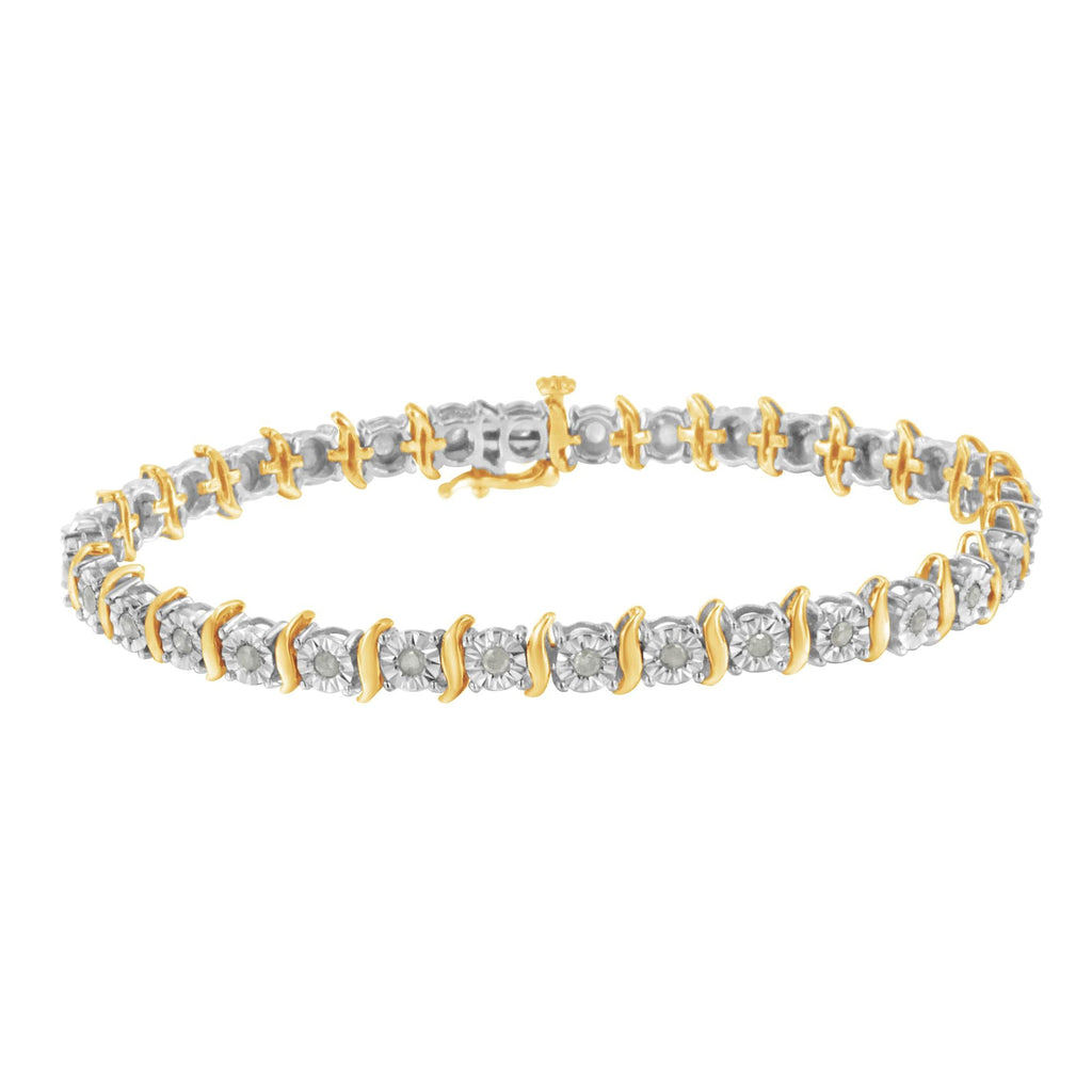 .925 Sterling Silver 1.0 Cttw Diamond S-Curve Link Miracle-Set Tennis Bracelet (I-J Color, I3 Clarity)-1