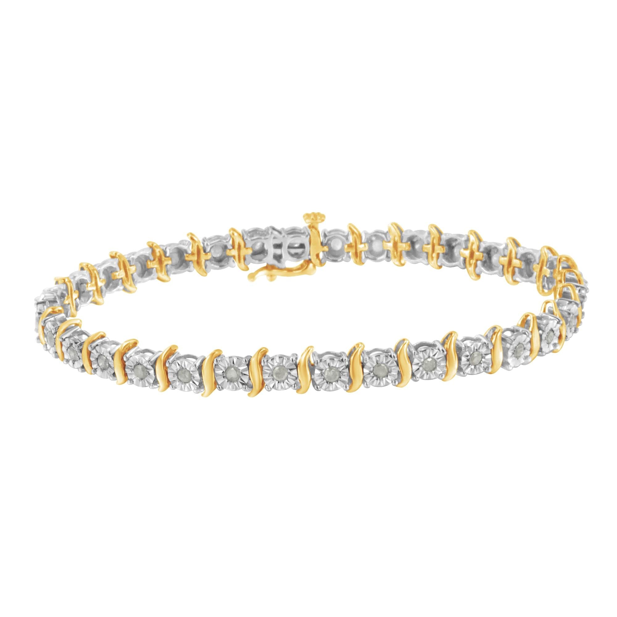 .925 Sterling Silver 1.0 Cttw Diamond S-Curve Link Miracle-Set Tennis Bracelet (I-J Color, I3 Clarity)-1