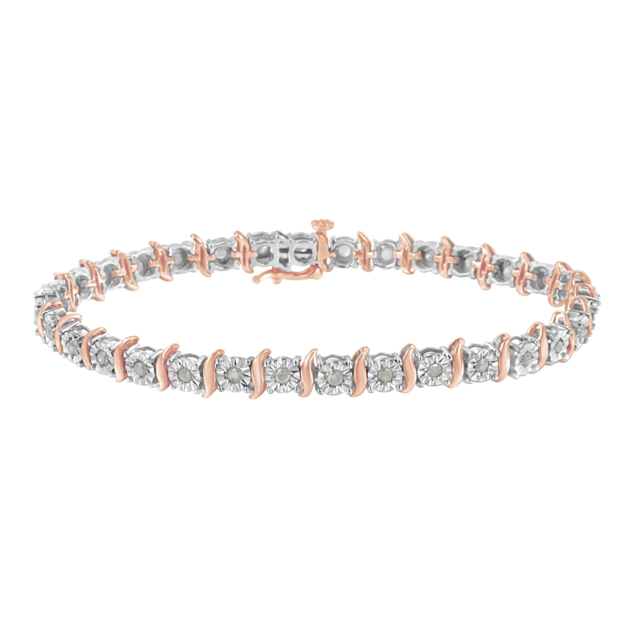 .925 Sterling Silver 1.0 Cttw Diamond S-Curve Link Miracle-Set Tennis Bracelet (I-J Color, I3 Clarity)-2
