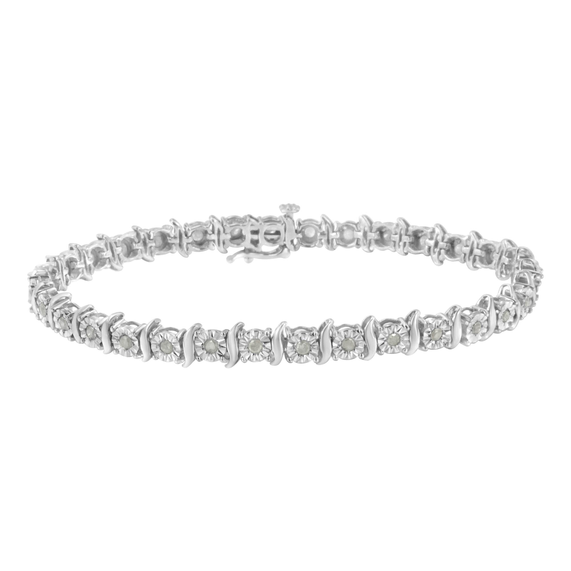 .925 Sterling Silver 1.0 Cttw Diamond S-Curve Link Miracle-Set Tennis Bracelet (I-J Color, I3 Clarity)-3