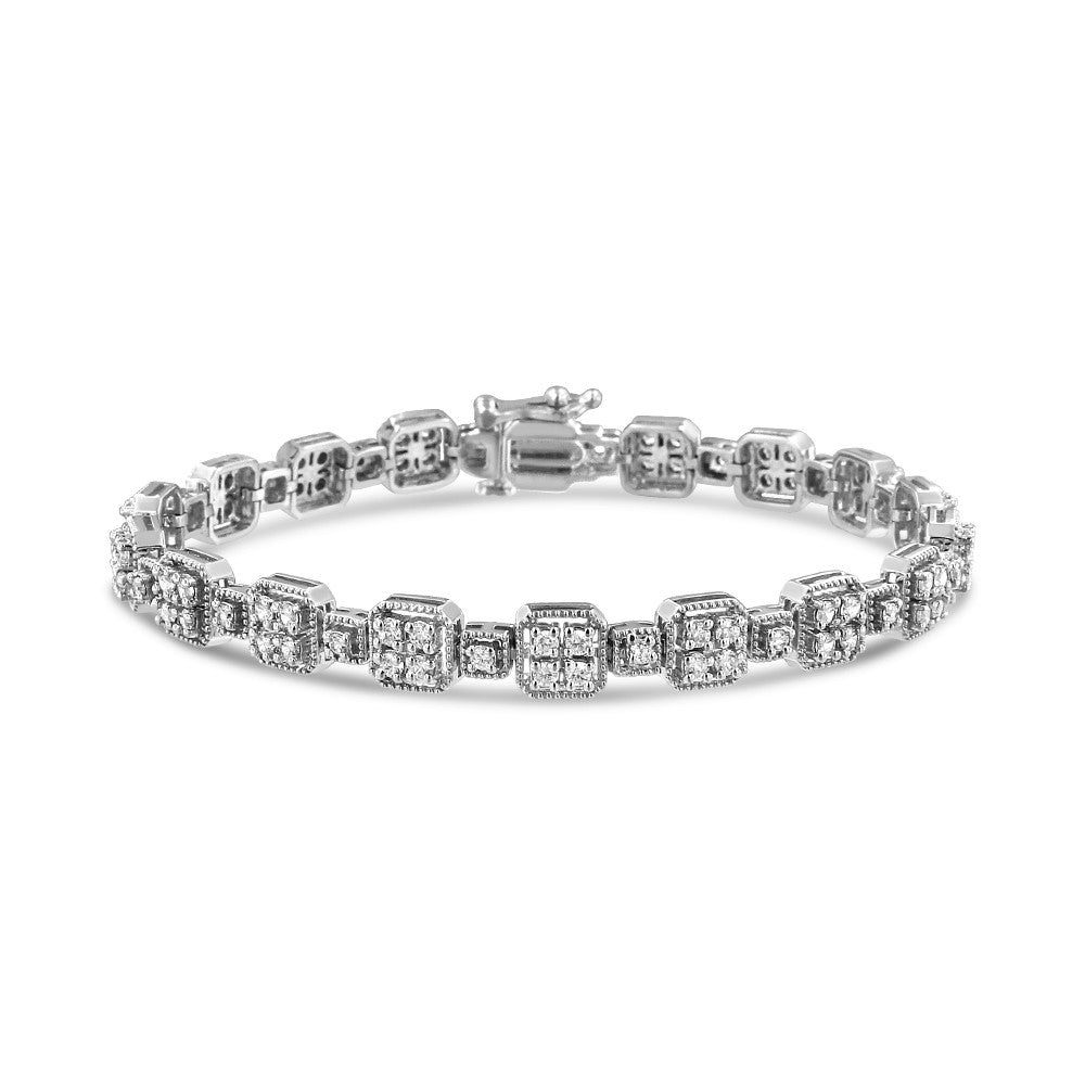 10K Gold 2.0 Cttw Diamond Square Link Bracelet (J-K Color, I2-I3 Clarity) - Size 7.25"-0
