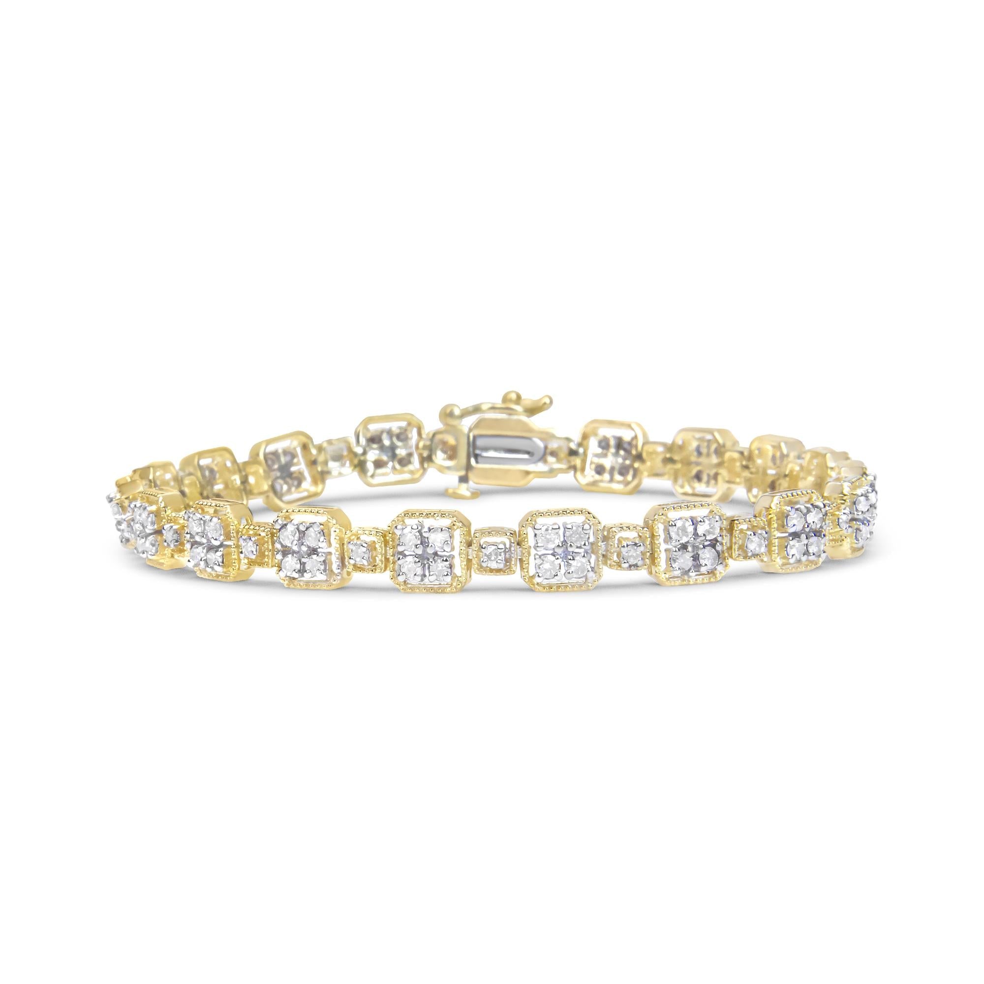 10K Yellow Gold 2.0 Cttw Diamond Square Link Bracelet (J-K Color, I2-I3 Clarity) - Size 7.25"-0