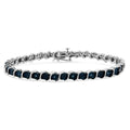 .925 Sterling Silver 1/10 Cttw Miracle-Set Treated Blue Color Diamond Miracle Plate "S" Link Tennis Bracelet (Blue Color, I2- I3 Clarity) - 7.25"-0