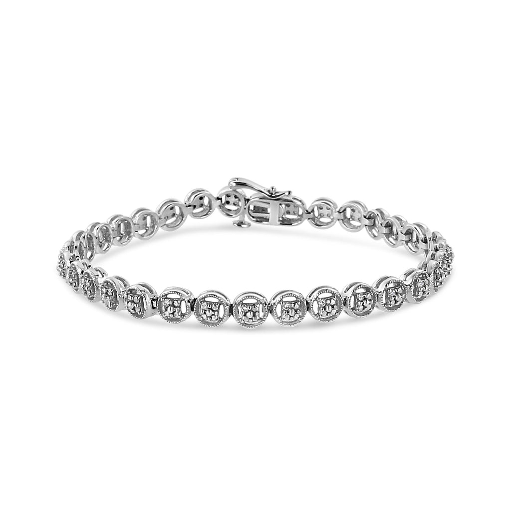 .925 Sterling Silver 1/10 Cttw Diamond Open Circle Wheel Link 7" Tennis Bracelet (I-J Color, I2-I3 Clarity)-1
