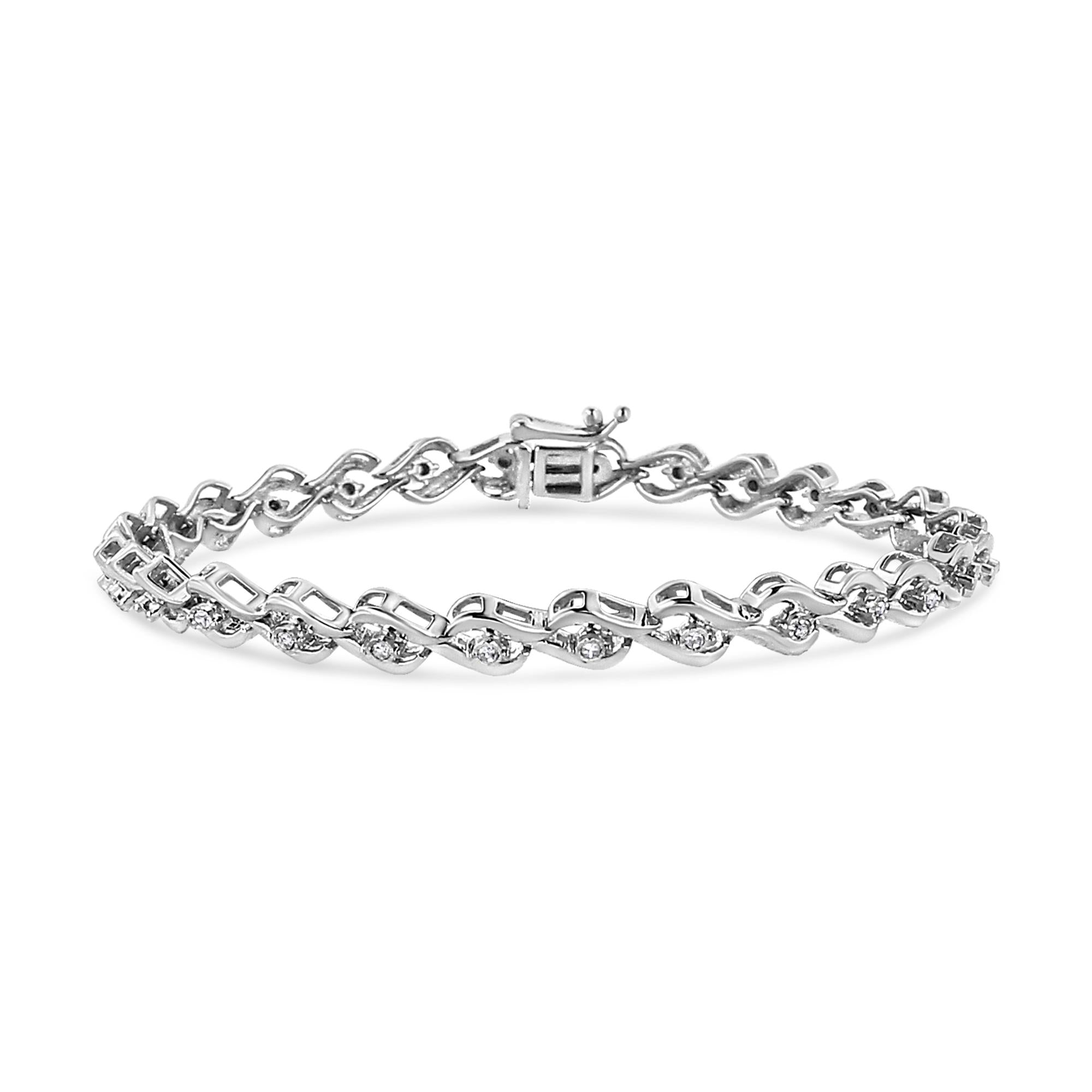 .925 Sterling Silver 1/10 Cttw Round-Cut Diamond Links of Flame Bracelet (I-J Color, I3) - 7.25"-0
