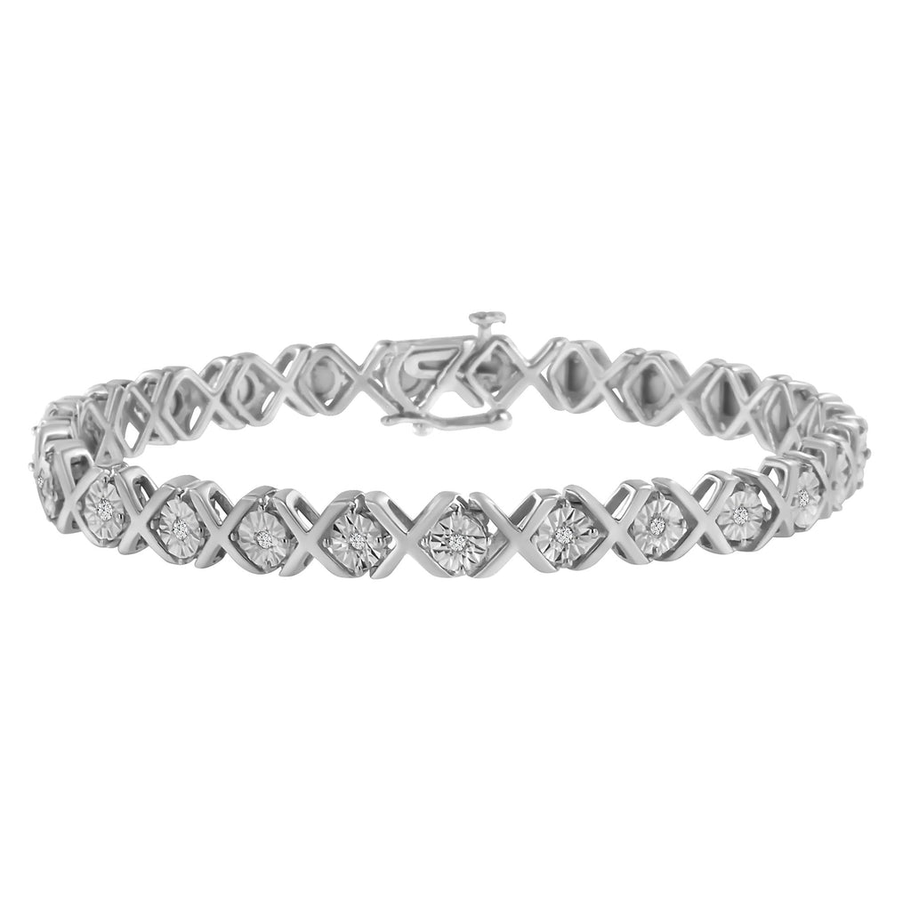 .925 Sterling Silver 1/10 cttw Miracle-Set Round-Cut Diamond "X" Link Tennis Bracelet (I-J color, I2-I3 clarity) - 7.25"-0