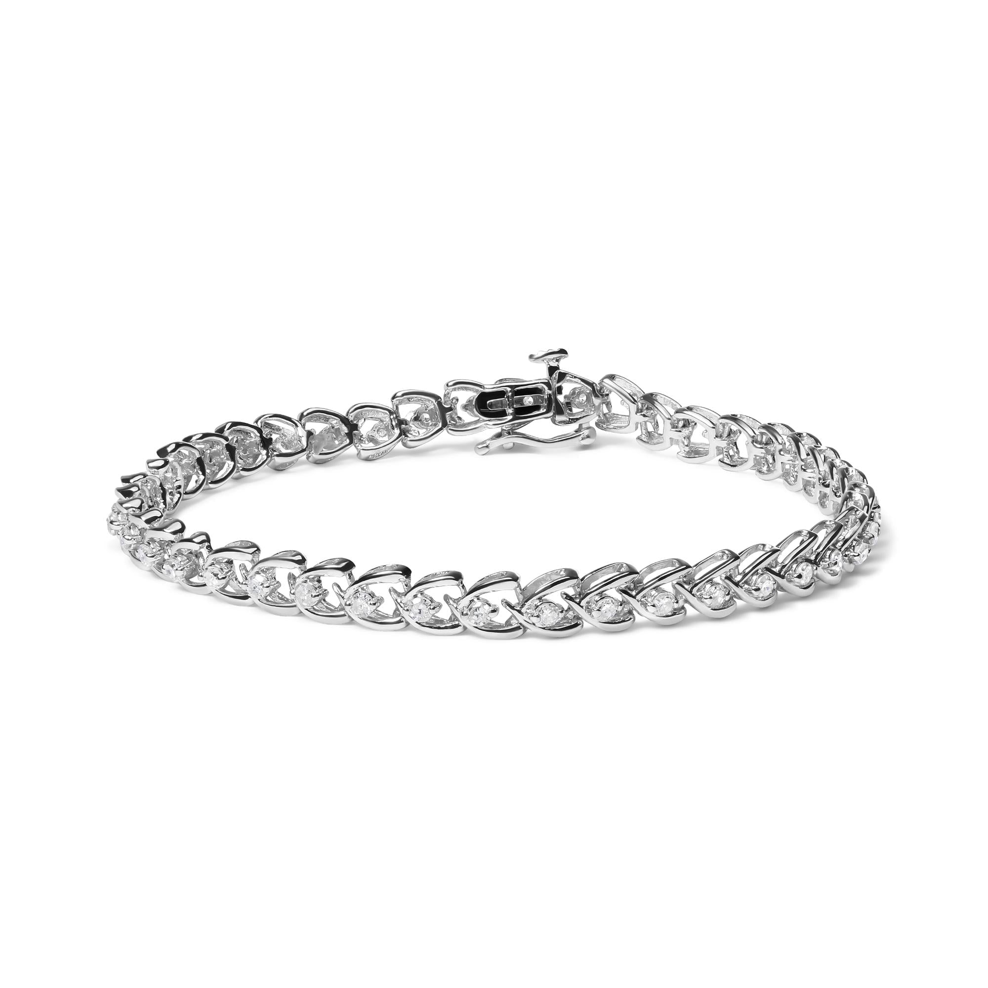 .925 Sterling Silver 1.00 Cttw Diamond C-Shaped Link Bracelet (I-J Color, I3 Clarity)-0