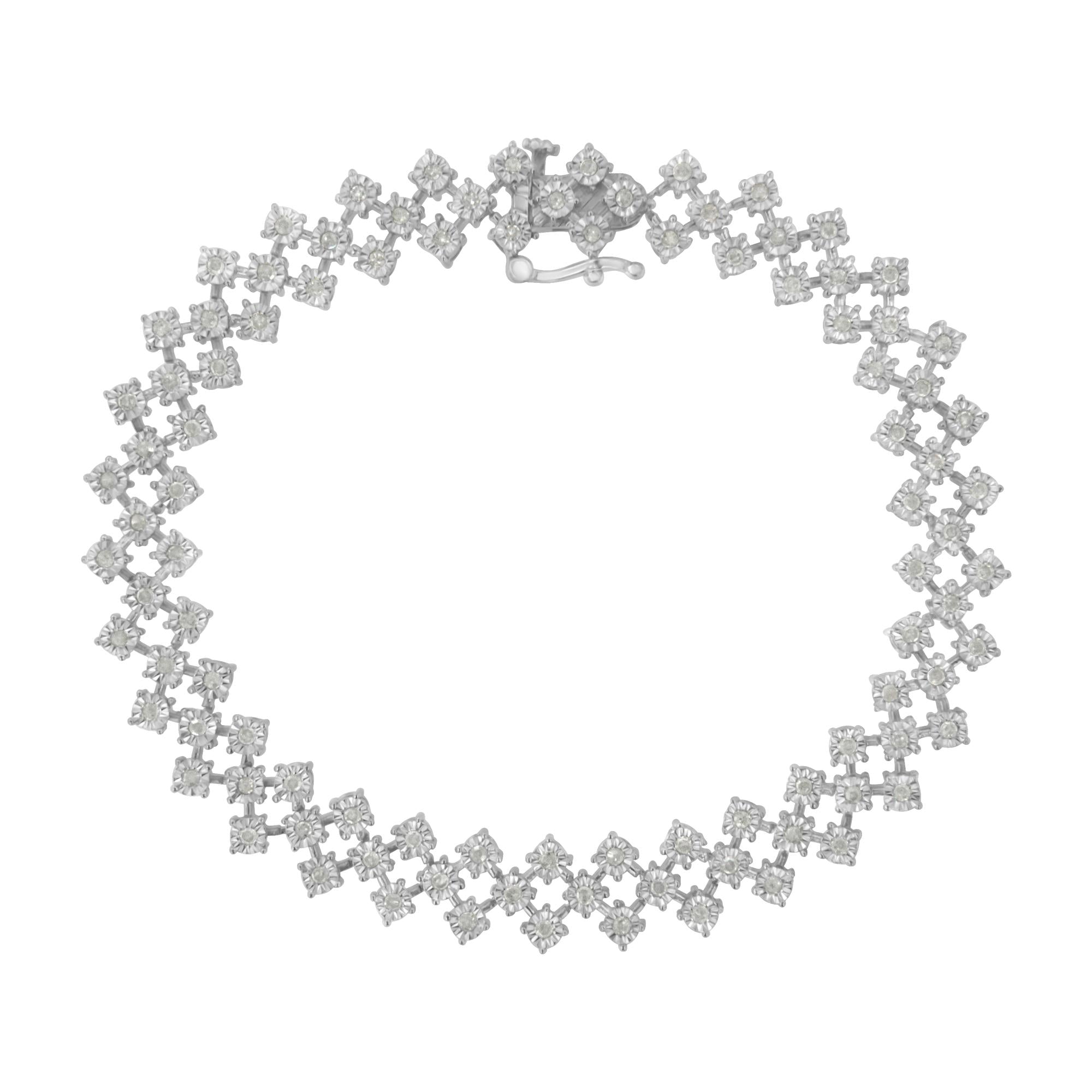 .925 Sterling Silver 1.0 cttw Miracle-Set Round Diamond "Zig Zag" Link Bracelet (I-J Color, I3 Clarity) -7.25-0