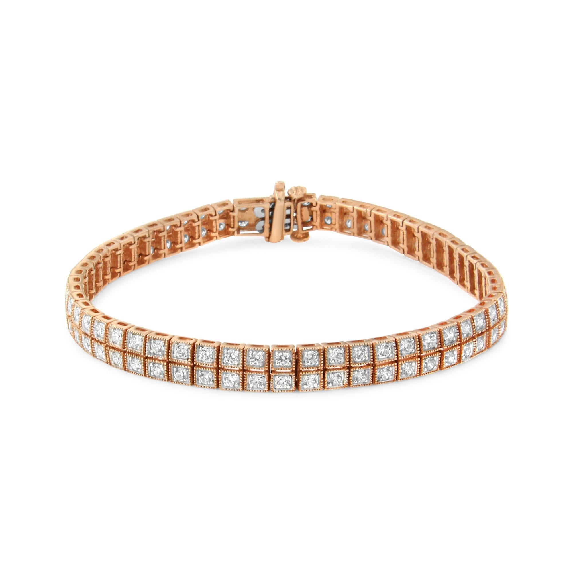 14K Rose Gold 3.0 Cttw Lab Grown Diamond Two Row Milgrain 7" Inch Tennis Bracelet (G-H Color, VS2-SI1 Clarity)-0