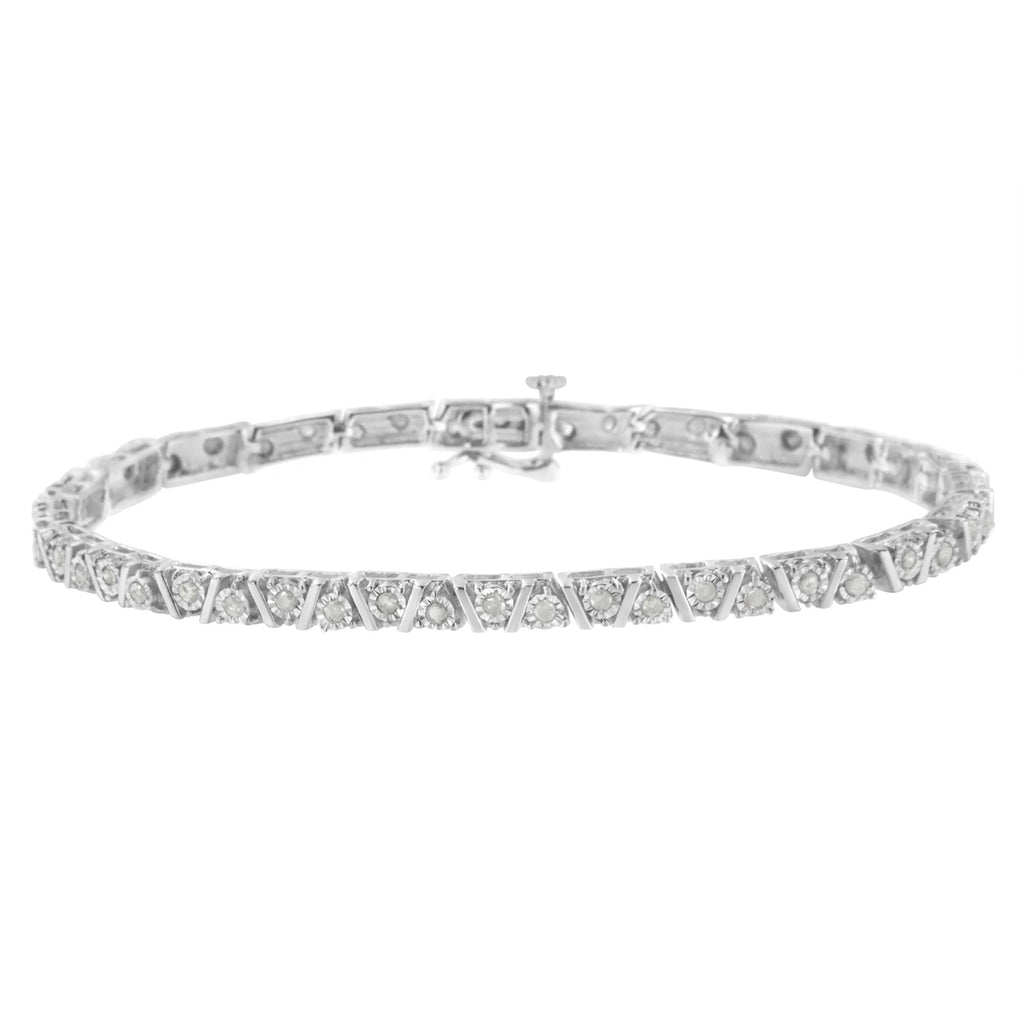 .925 Sterling Silver 1.0 cttw Miracle-Set Diamond Tennis Bracelet (I-J Color, I3 Clarity) - 7.25"-0