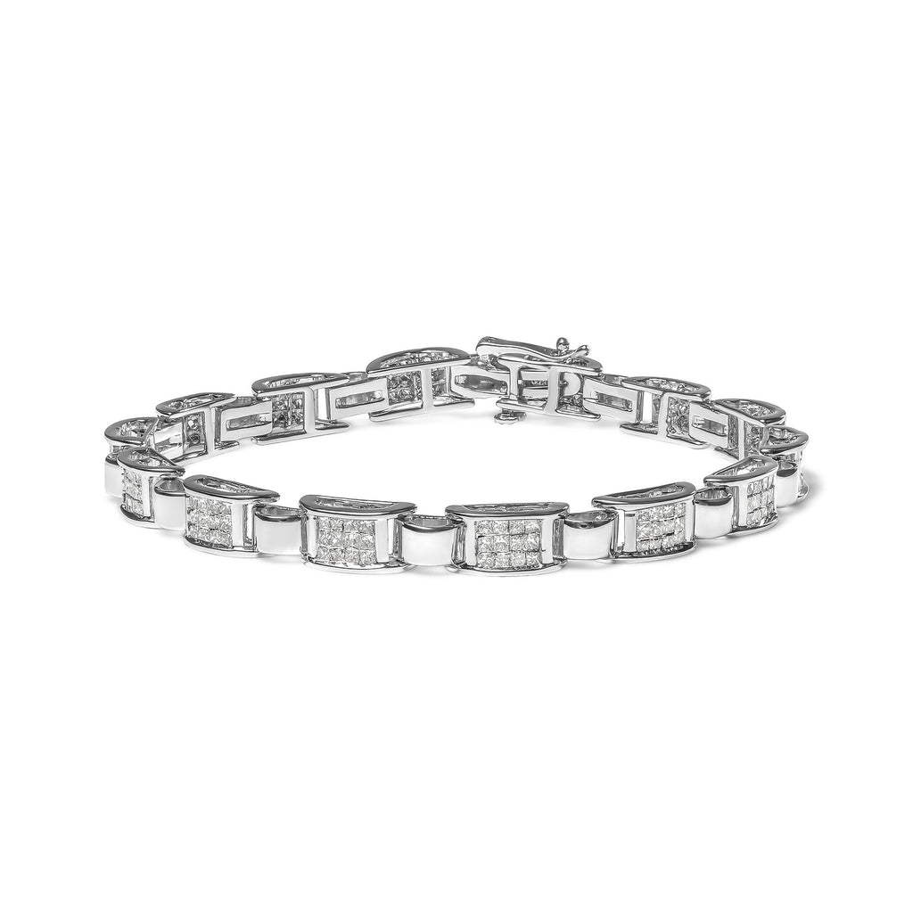 14K White Gold 2.00 Cttw Princess Diamond Invisible Set Link Bracelet (H-I Color, SI2-I1 Clarity) - 7"-0