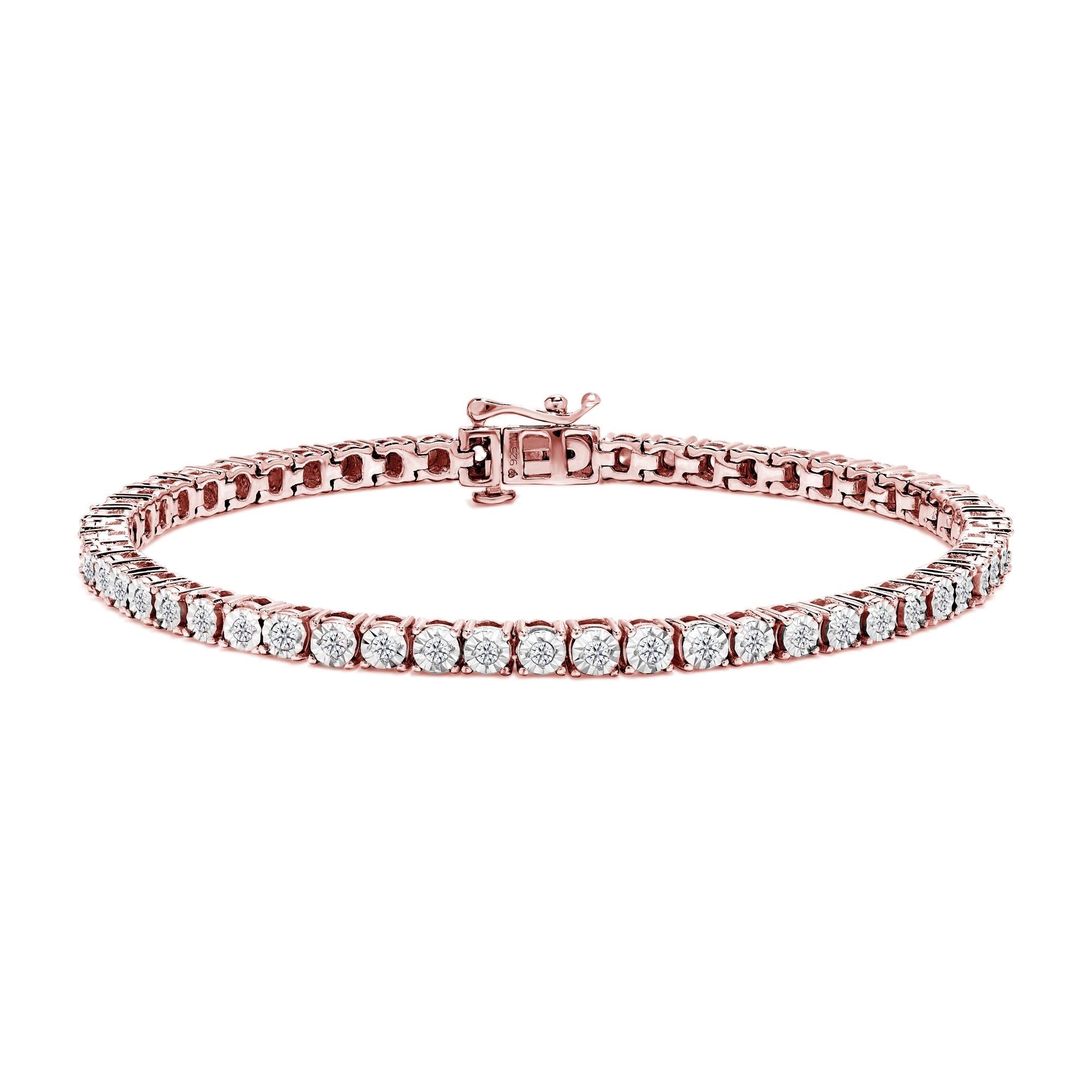 .925 Sterling Silver 1.0 Cttw Miracle-Set Diamond Round Faceted Bezel Tennis Bracelet (I-J Color, I3 Clarity)-4