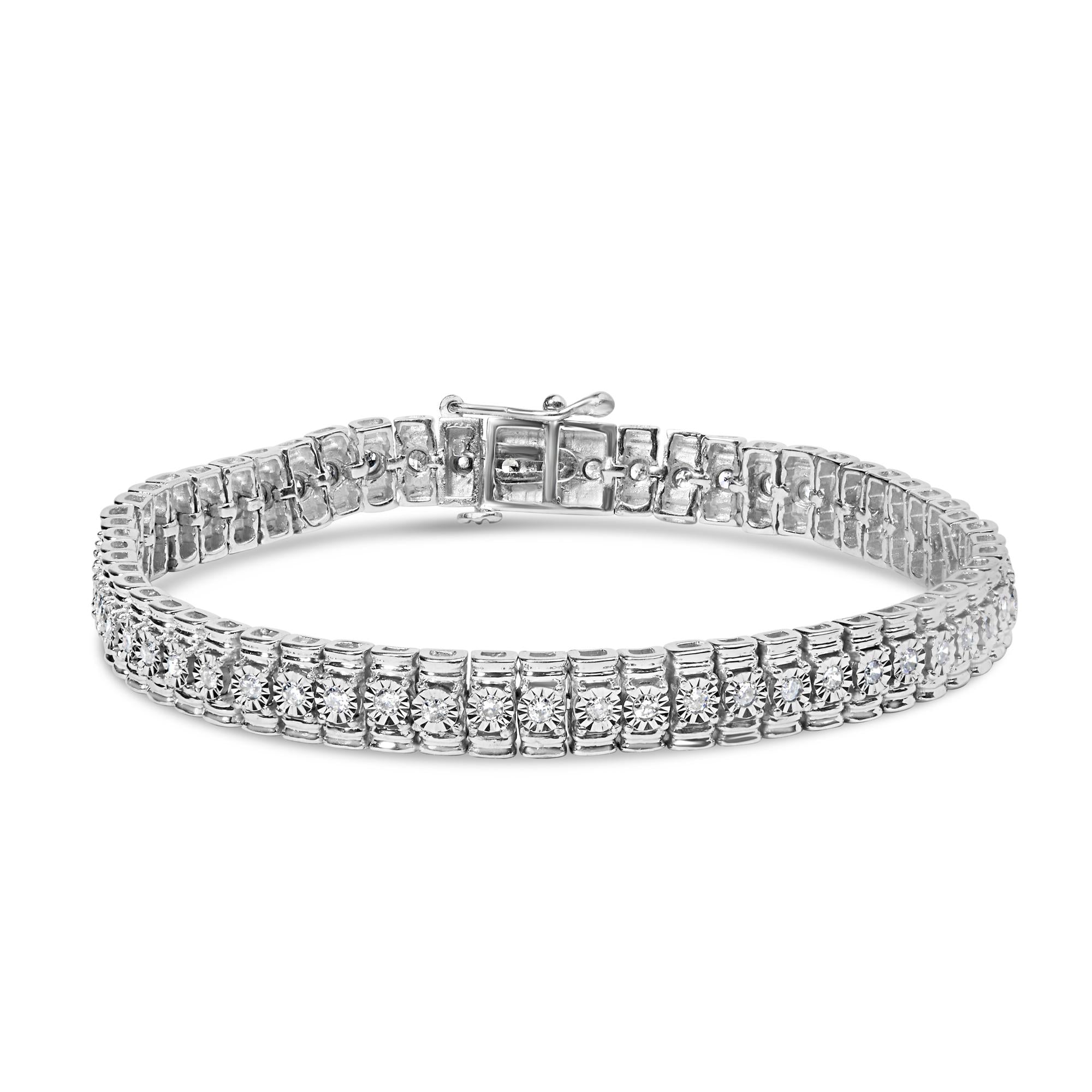 .925 Sterling Silver 1.0 Cttw Diamond Collar Line Link Bracelet (I-J Color, I1-I2 Clarity) - Size 7.25" Inches-0