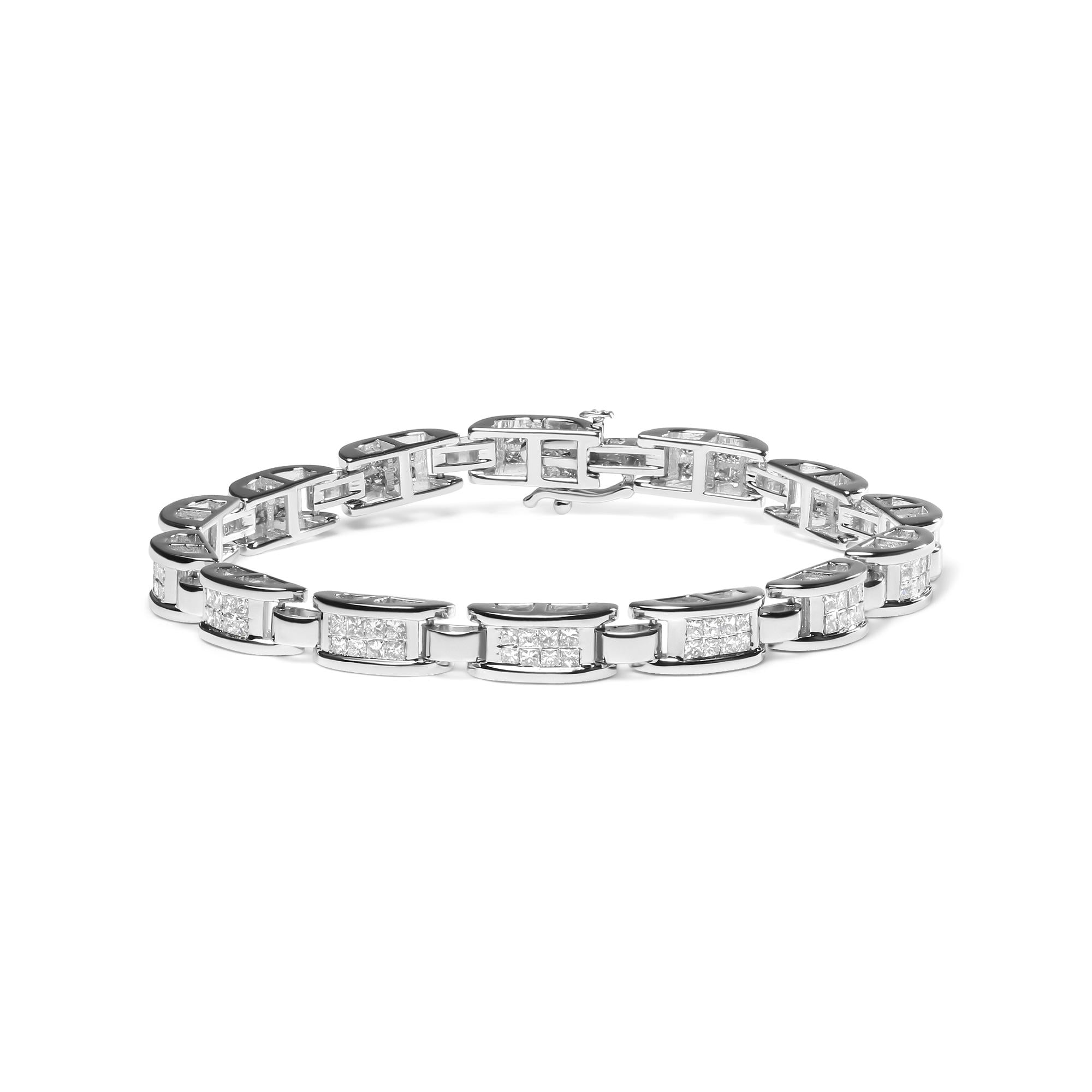 14K White Gold 3.0 Cttw Invisible Set Princess Cut Diamond Link and Buckle 7.25" Tennis Bracelet (I-J Color, I1-I2 Clarity)-0