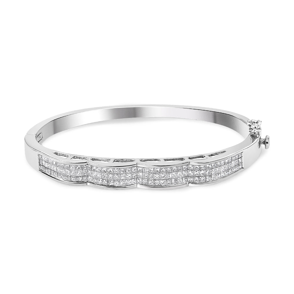 14K White Gold 3 1/3 Cttw Invisible Set Princess-Cut Diamond Wave Bangle Bracelet (H-I Color, SI1-SI2 Clarity) - Size 7"-0